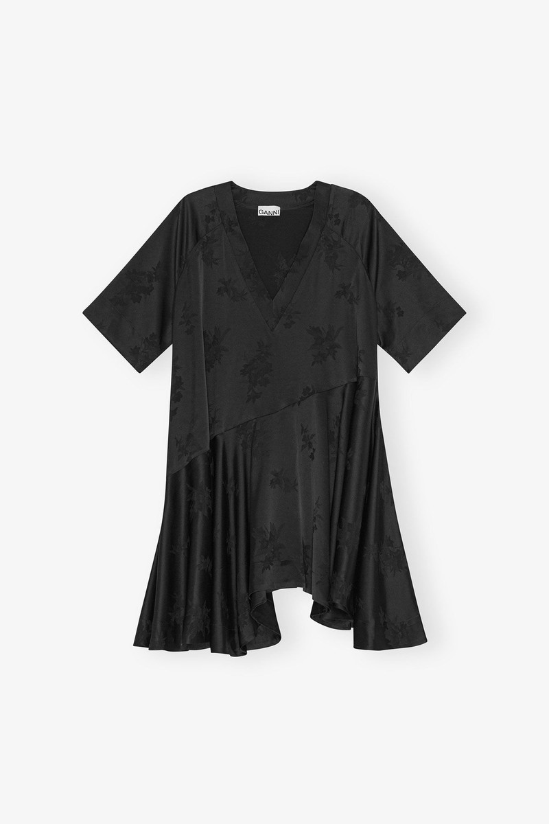 ganni black jacquard mini dress Ganni Stretch Jacquard V-neck Mini Dress main image 1