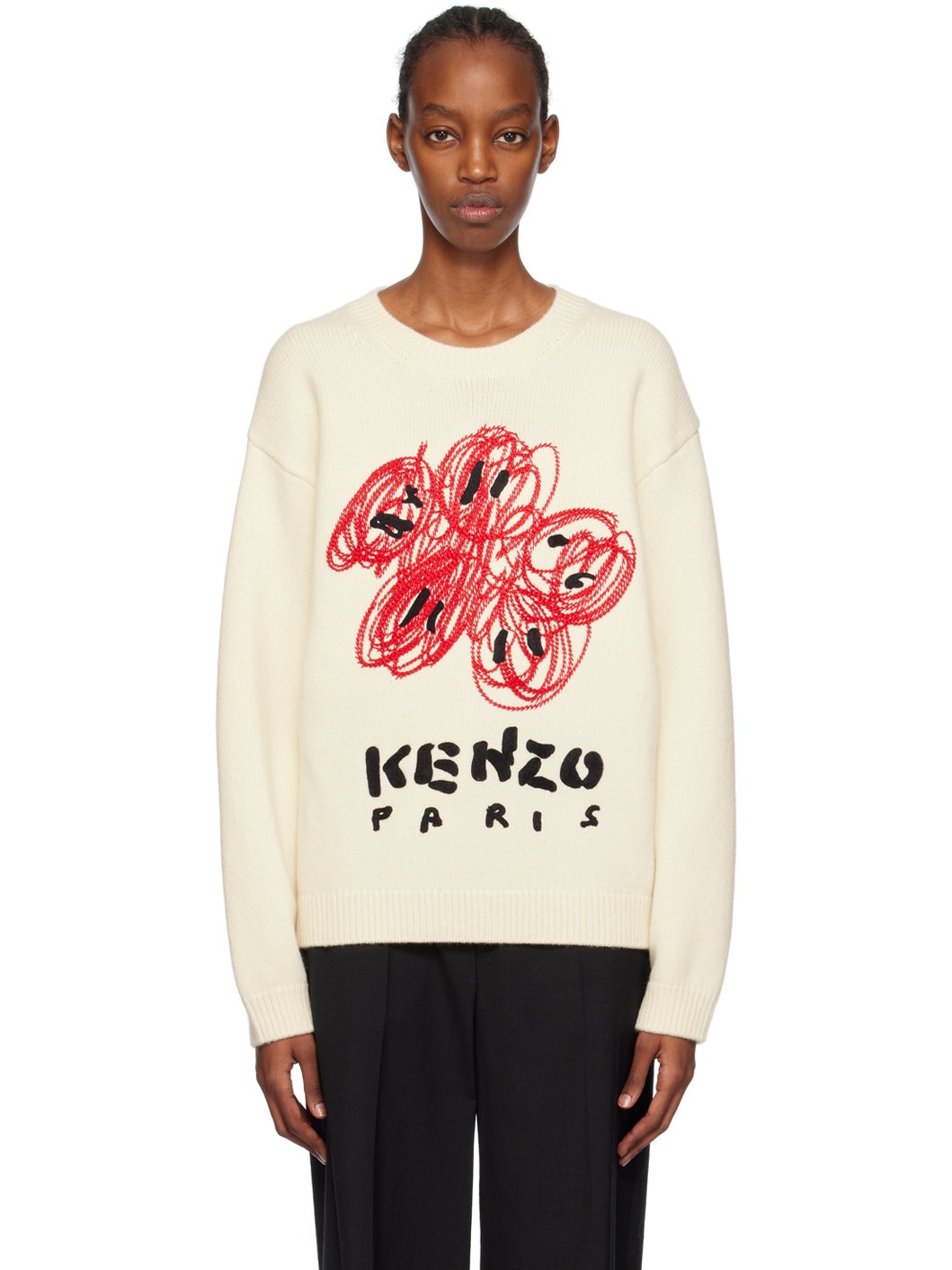 White Kenzo Paris Drawn Varsity Sweater - 1