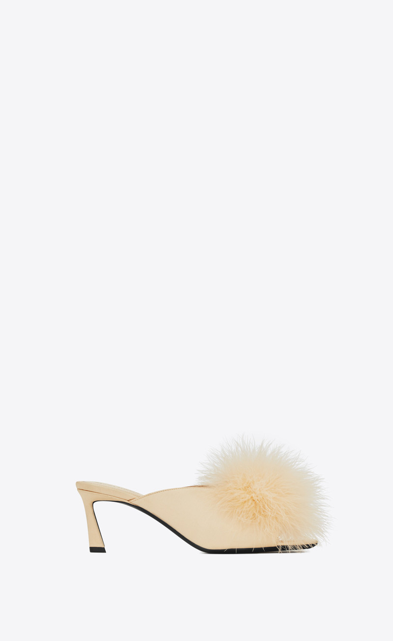 mae mules in crepe satin with feathers - 1