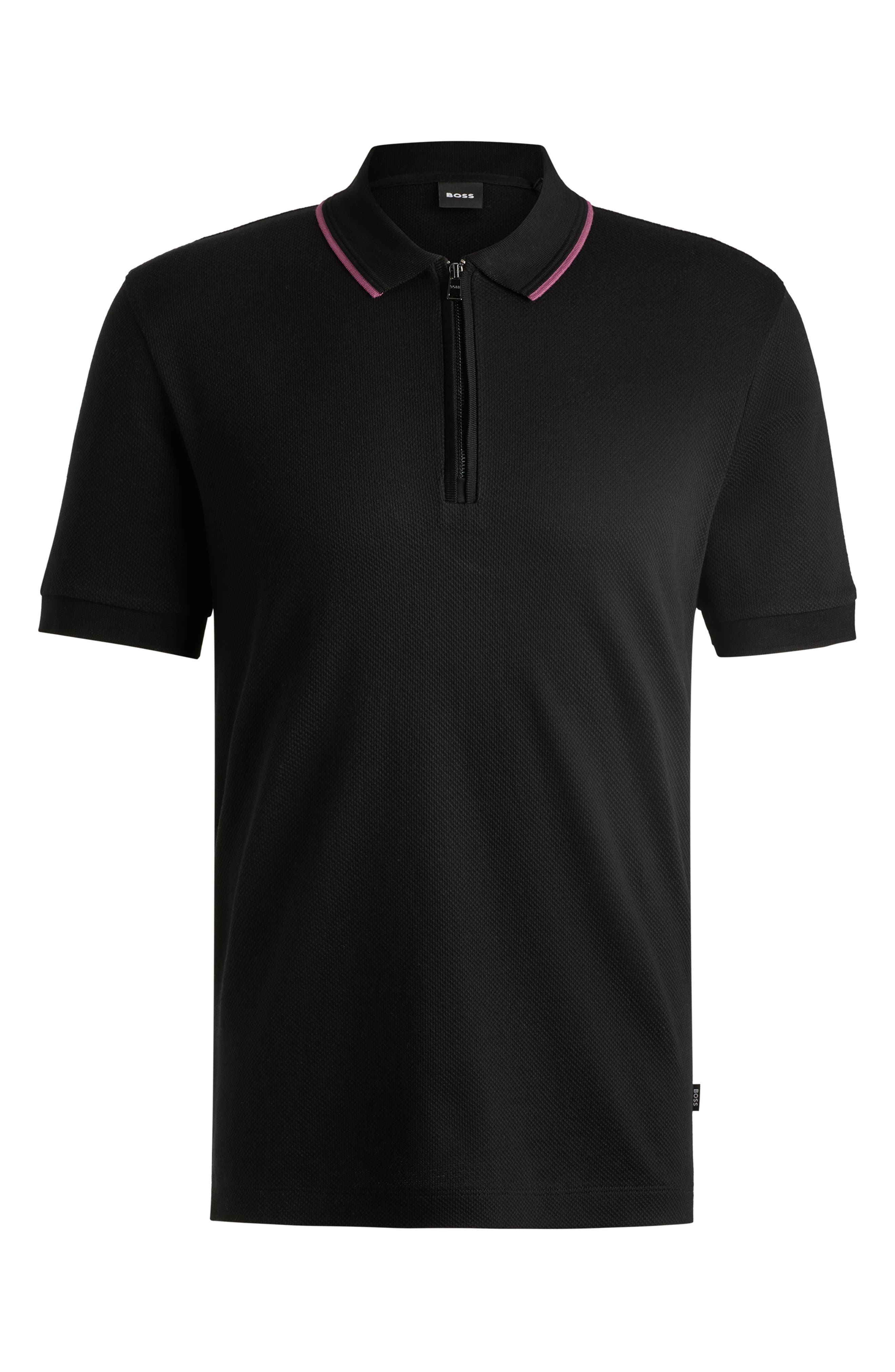 BOSS Paras Quarter Zip Cotton Polo in Black at Nordstrom - 4