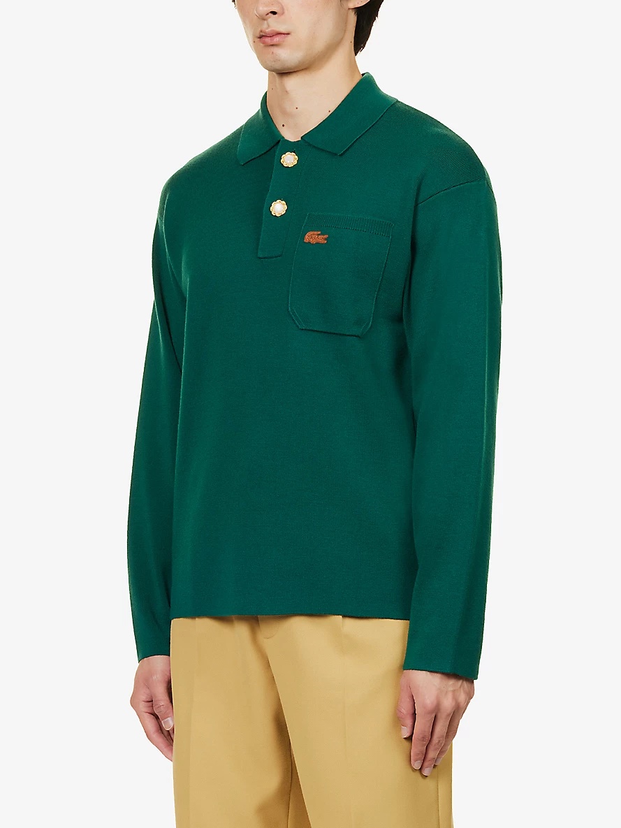 Le FLEUR* x Lacoste brand-appliqué regular-fit wool knitted polo shirt - 3