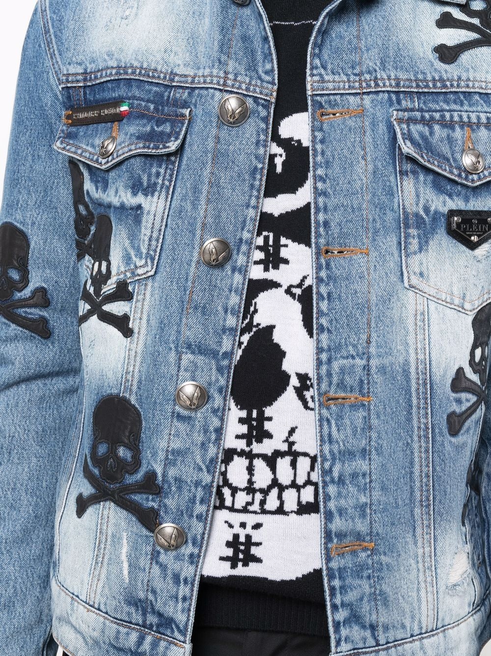 skull patch denim jacket - 5