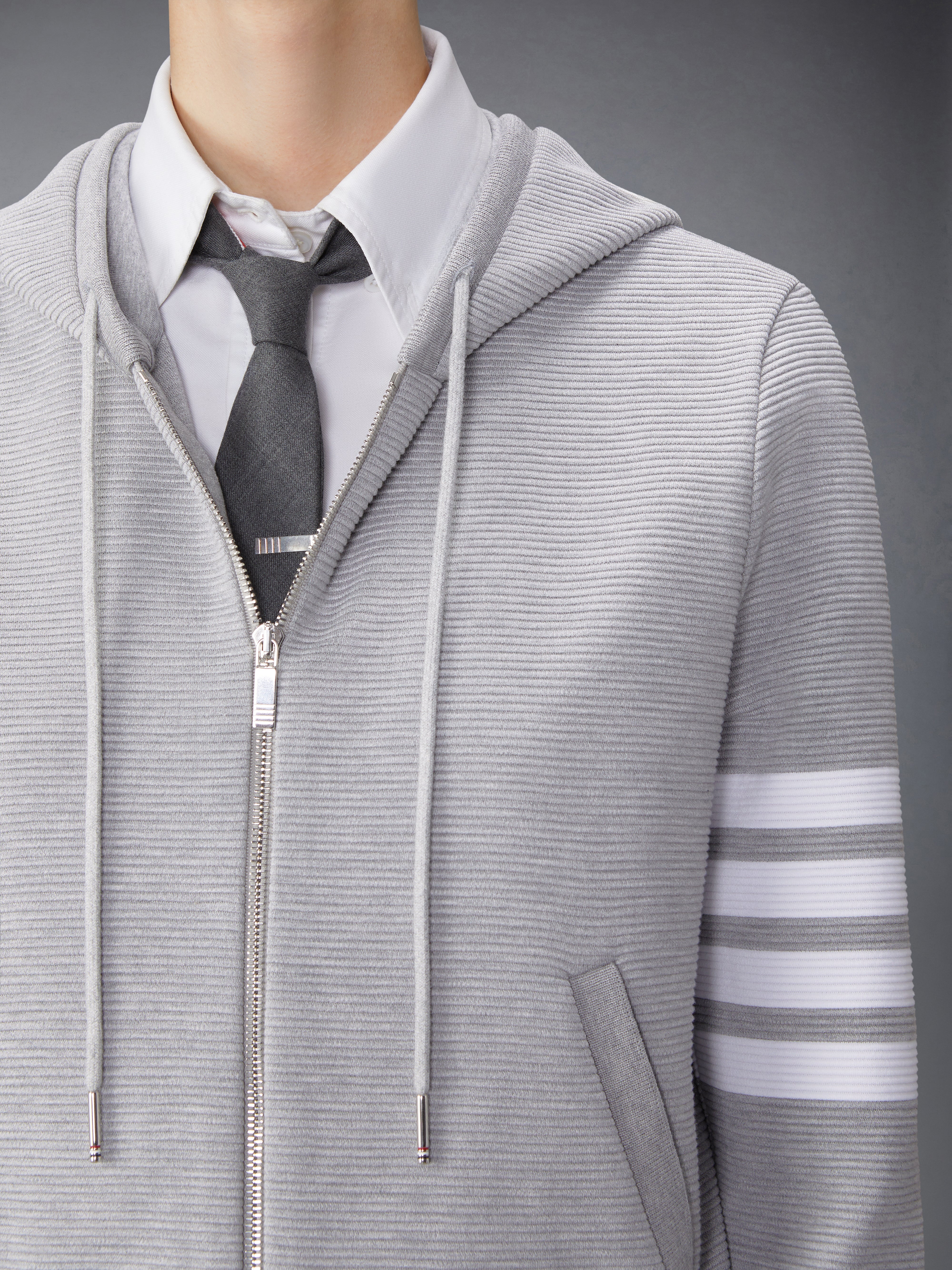 COTTON OTTOMAN RIB 4-BAR ZIP HOODIE - 5