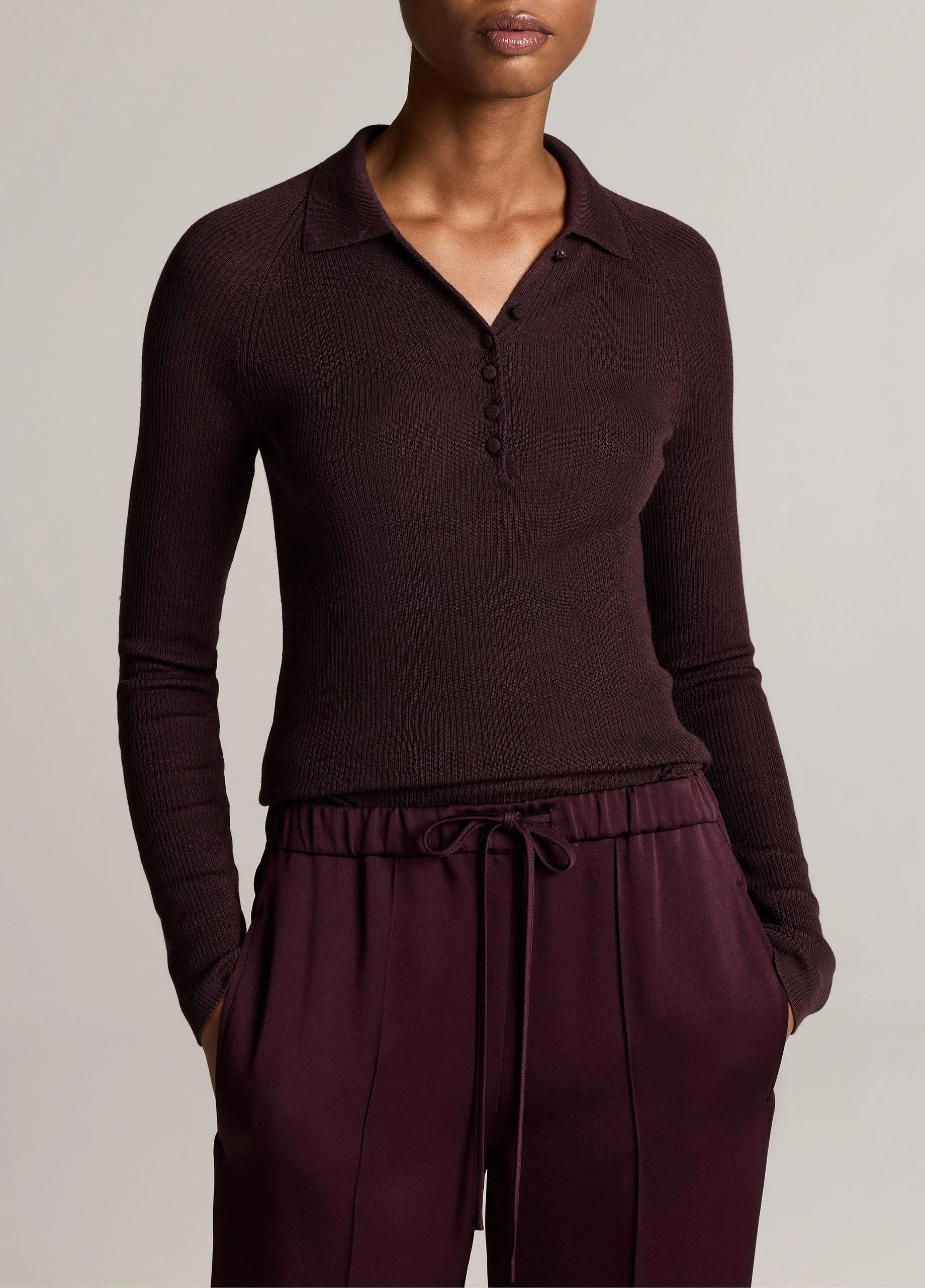 Ribbed Italian Wool-Silk Polo Sweater - 1