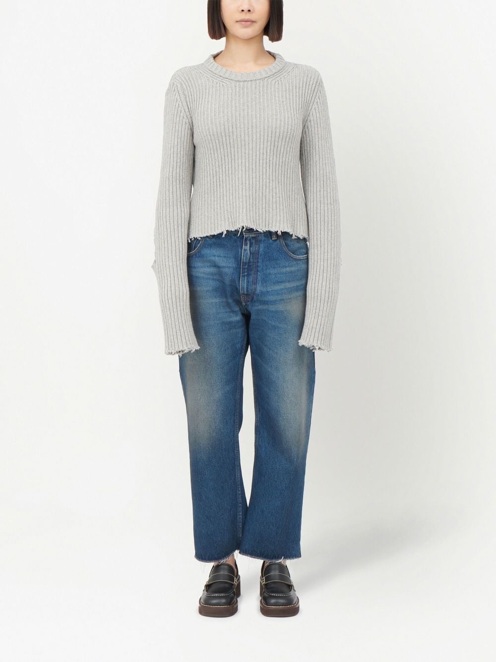 ripped-detail ribbed jumper - 2
