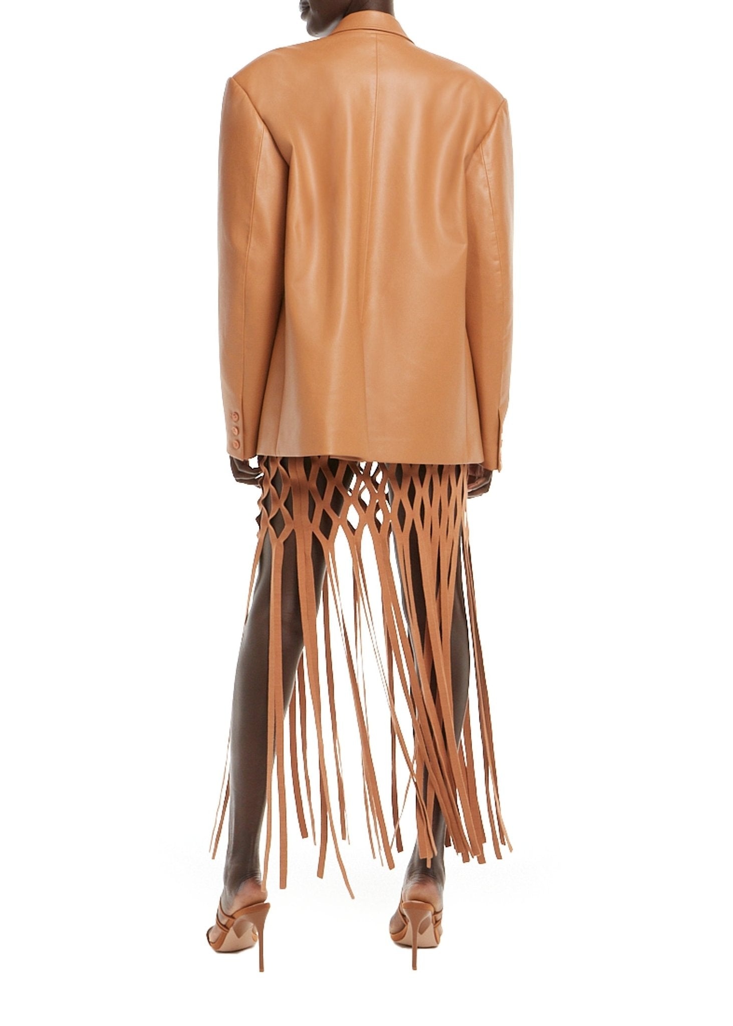 Faux Leather Wrap Blazer - 2