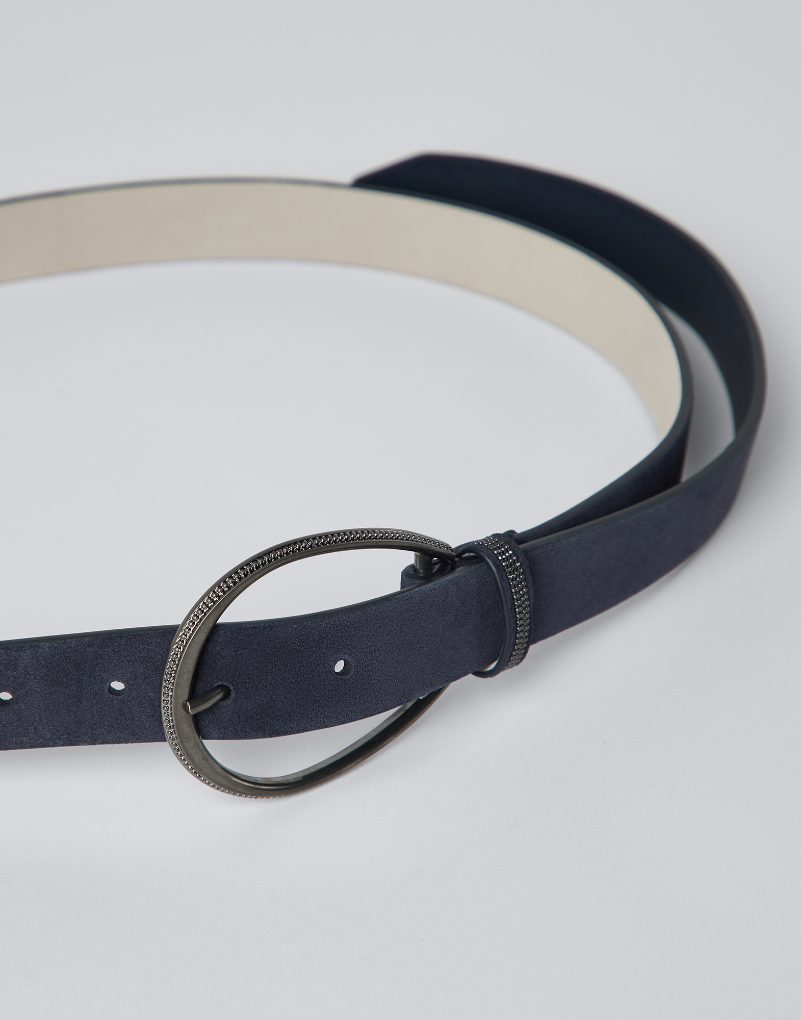 Suede-effect calfskin oval buckle belt with monili - 2