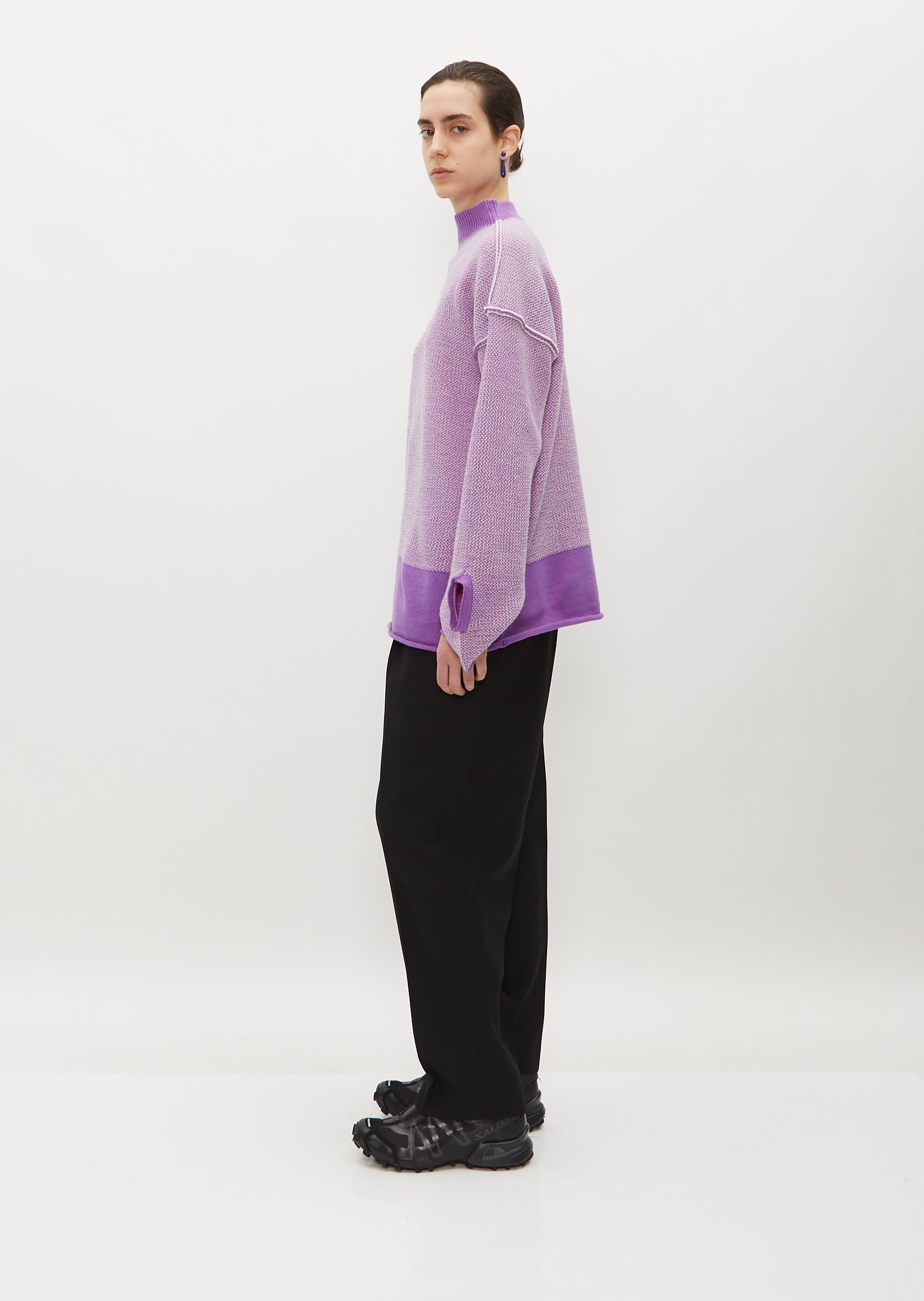 Seed Stitch Knit Top — Purple - 3