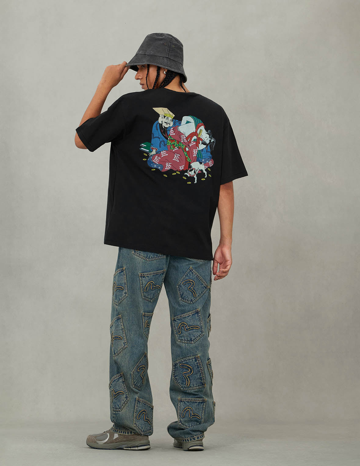 EVISU X F-LAGSTUF-F Shuga and Koban Coin Seagull Print Regular Fit T-shirt - Black - 5