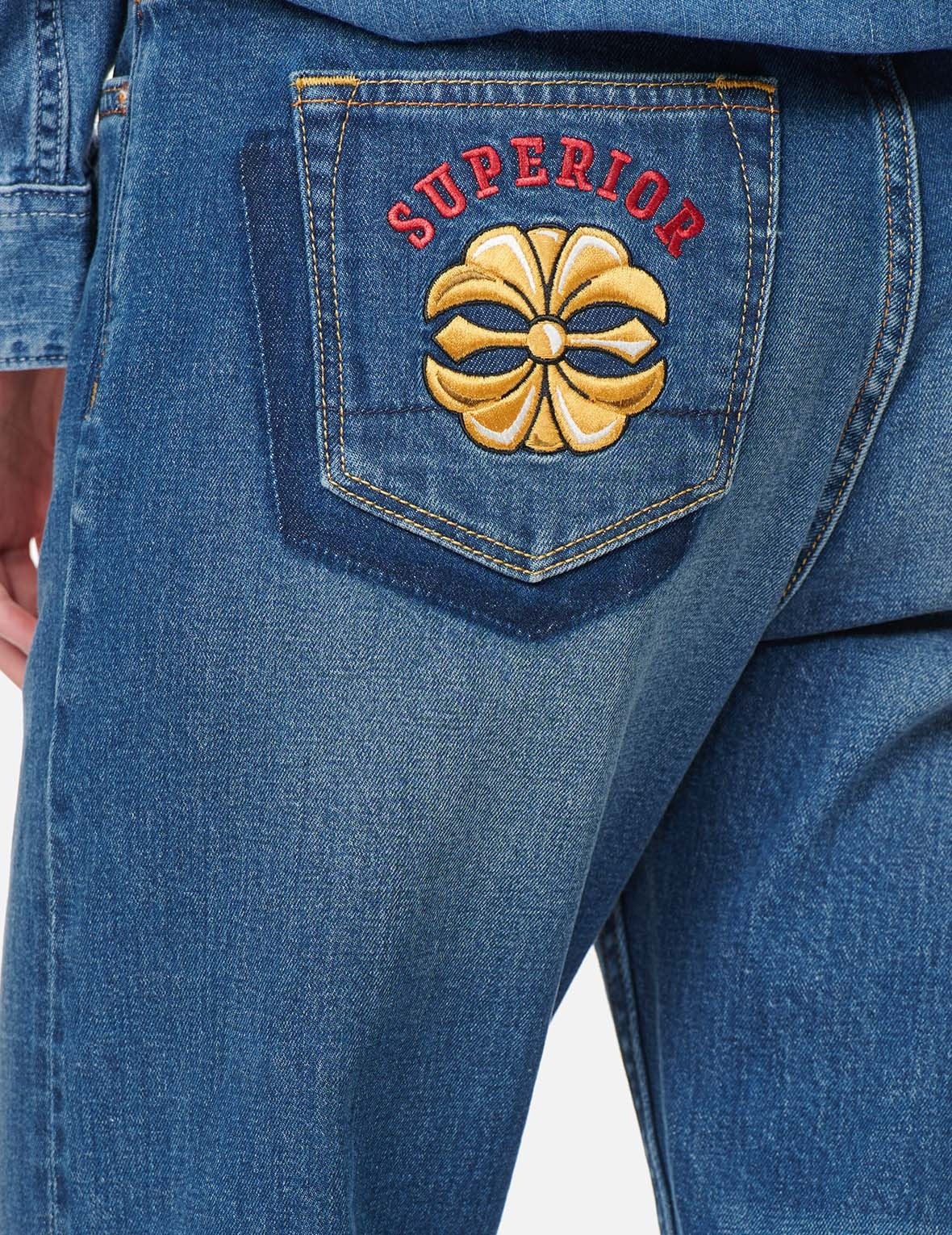 KAMON AND SEAGULL EMBROIDERED RELAX-CUT DENIM JEANS - 7