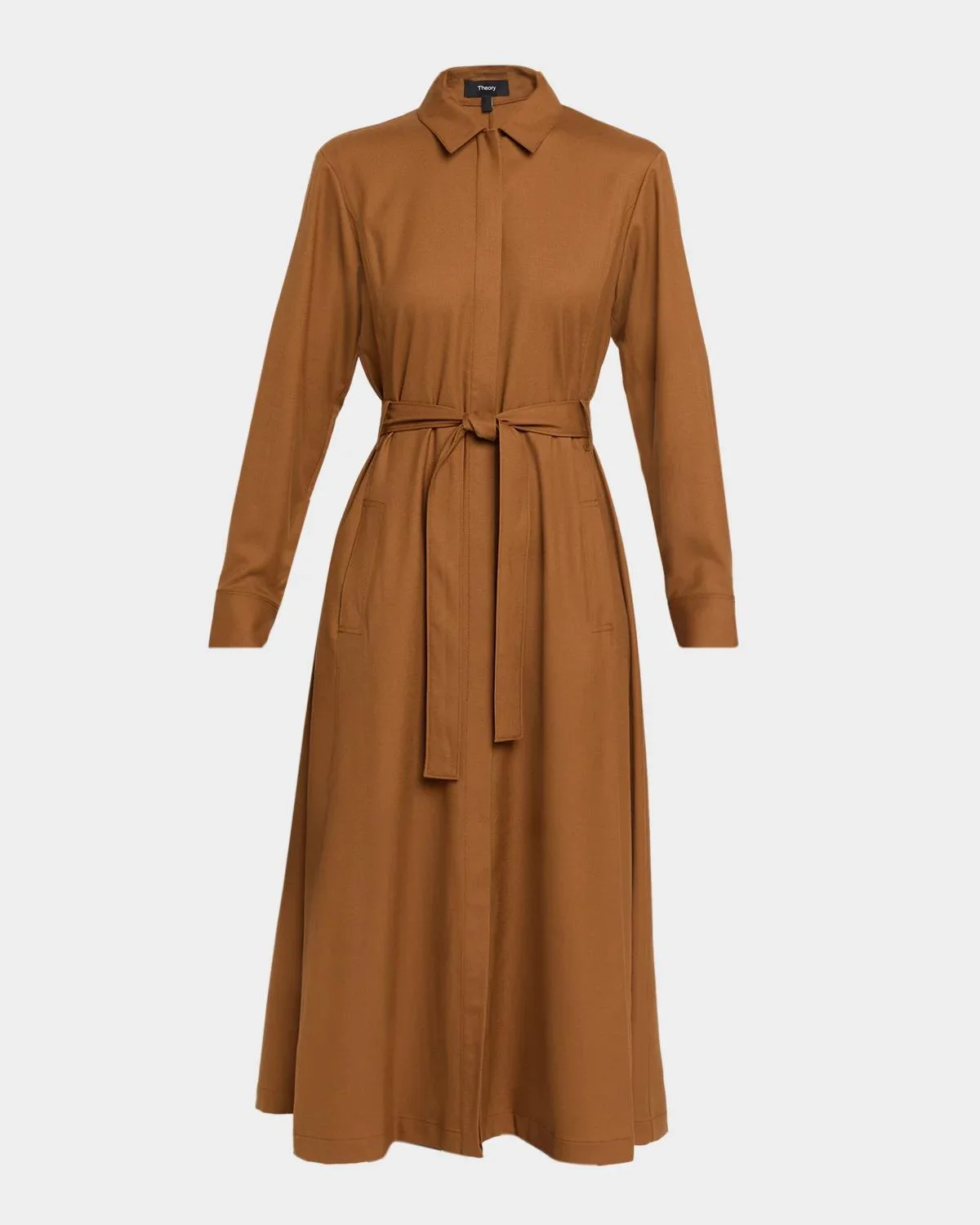 Long-Sleeve Belted Midi Shirtdress - 1