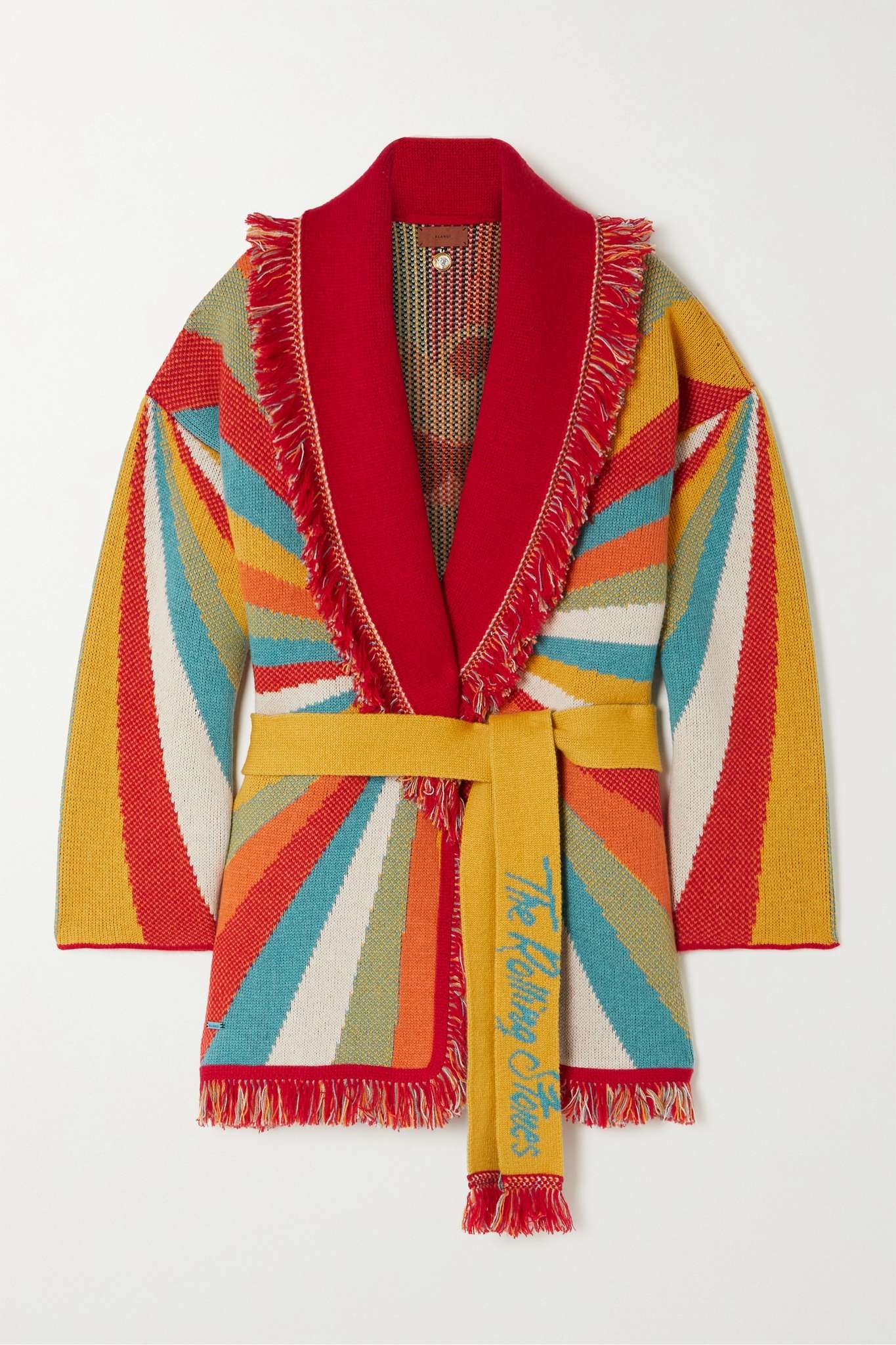 + The Rolling Stones Psychedelic Lips belted fringed jacquard-knit cashmere and wool-blend cardigan - 1