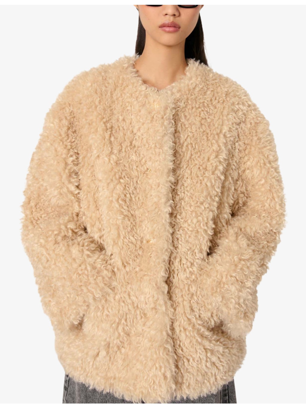 Round-neck relaxed-fit faux-fur coat - 5