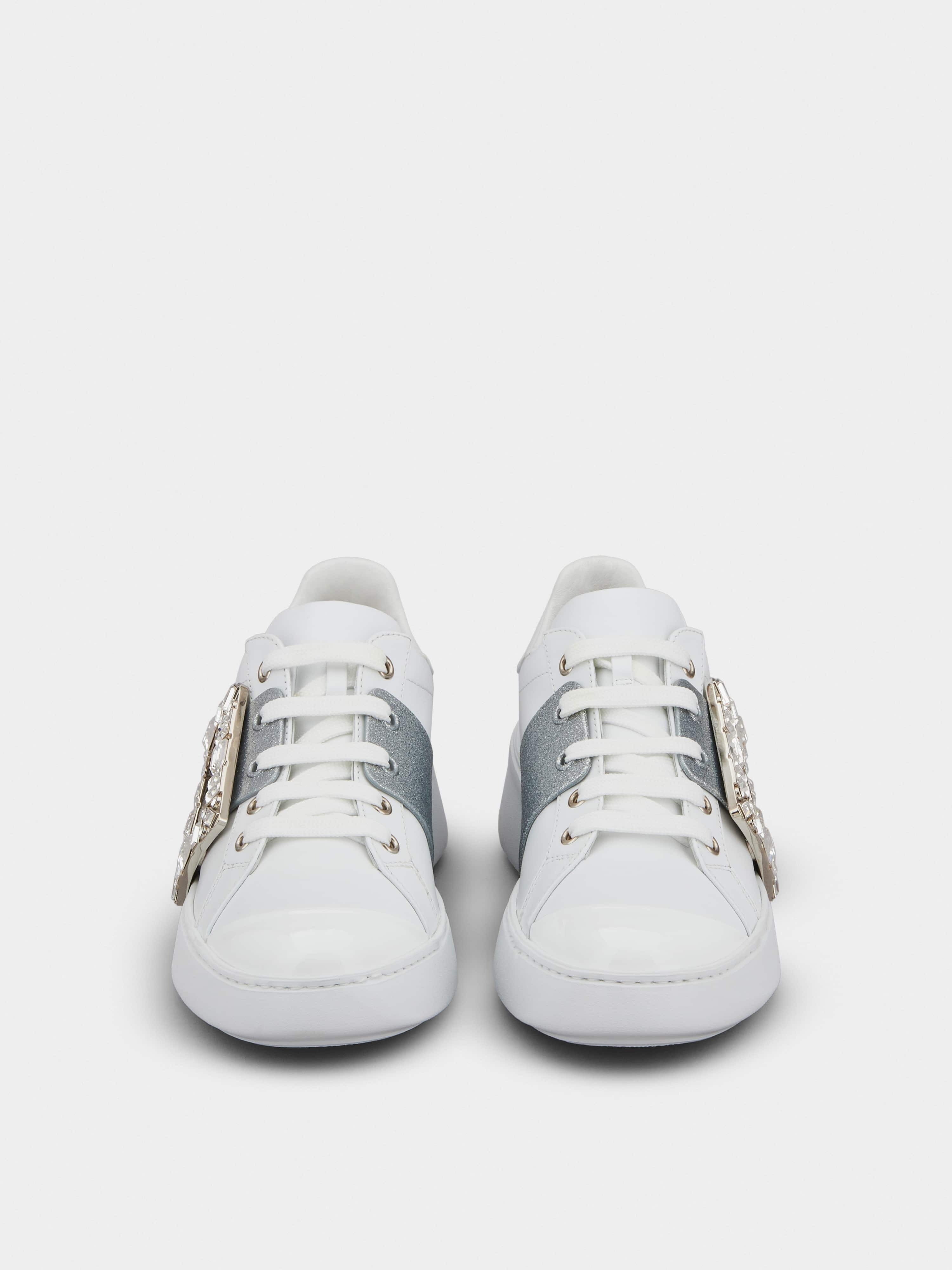 Viv' Skate Glitter Strass Buckle Sneakers in Soft Leather - 7