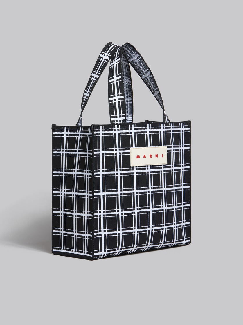 BLACK AND WHITE JACQUARD CHECK SHOPPER - 6