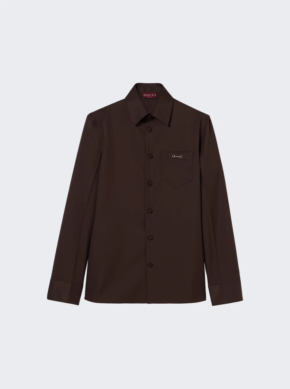 Shirt With Metal Horsebit On Chest Pocket Blackish Brown - 1