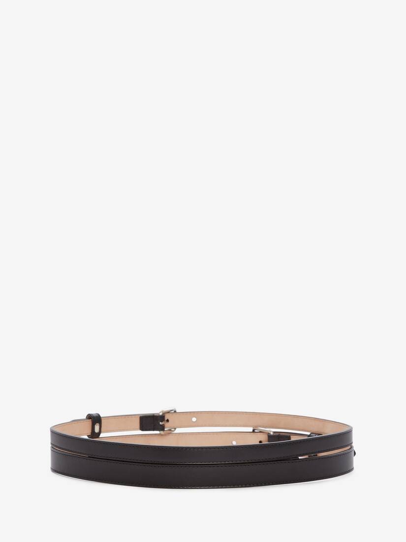 Women's Thin Double Belt in Black - 2