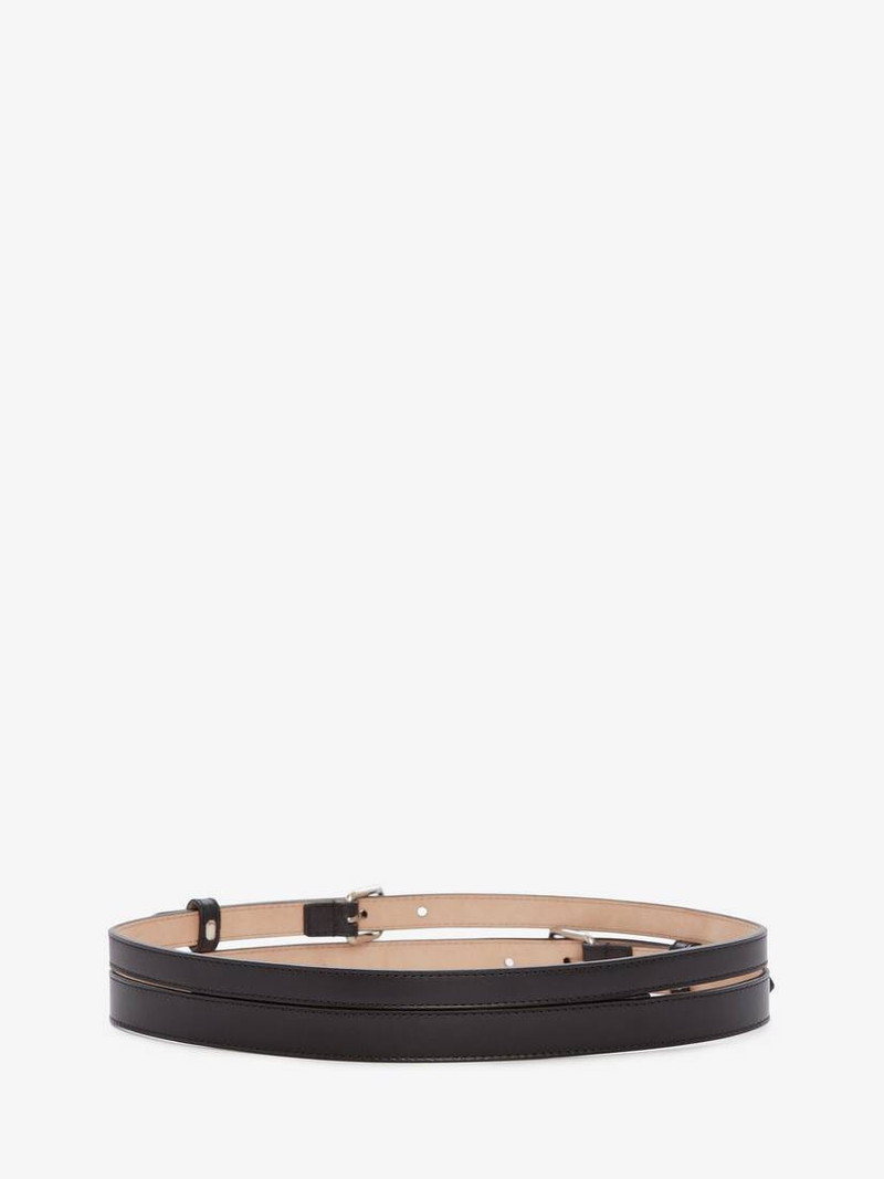 Alexander McQueen 여자의 얇은 두 배 벨트에 검정 outlook