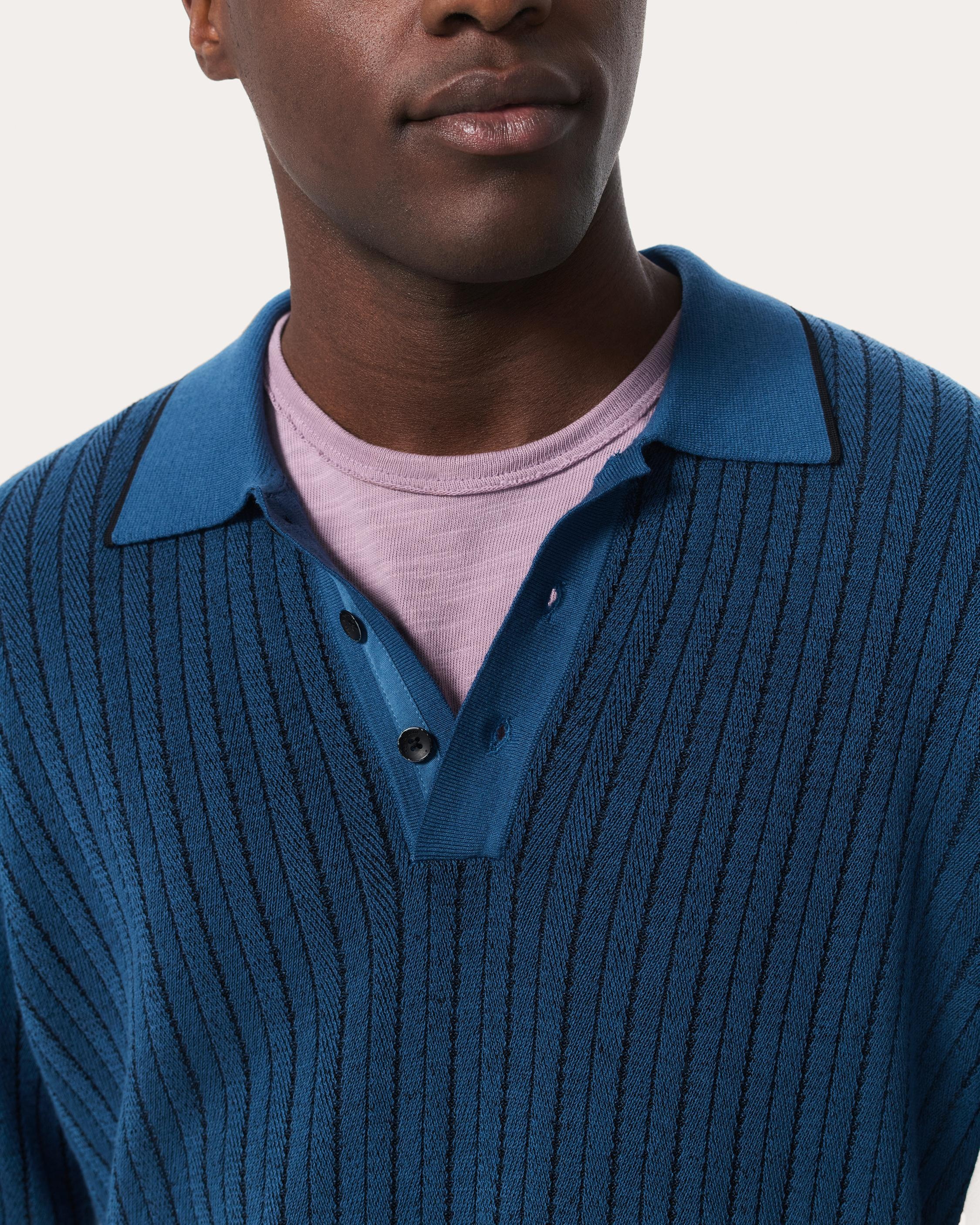 Harvey Striped Knit Polo Shirt - 4