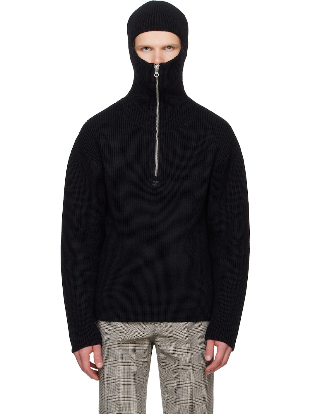 Black Ribbed Wool Hoodie - 1