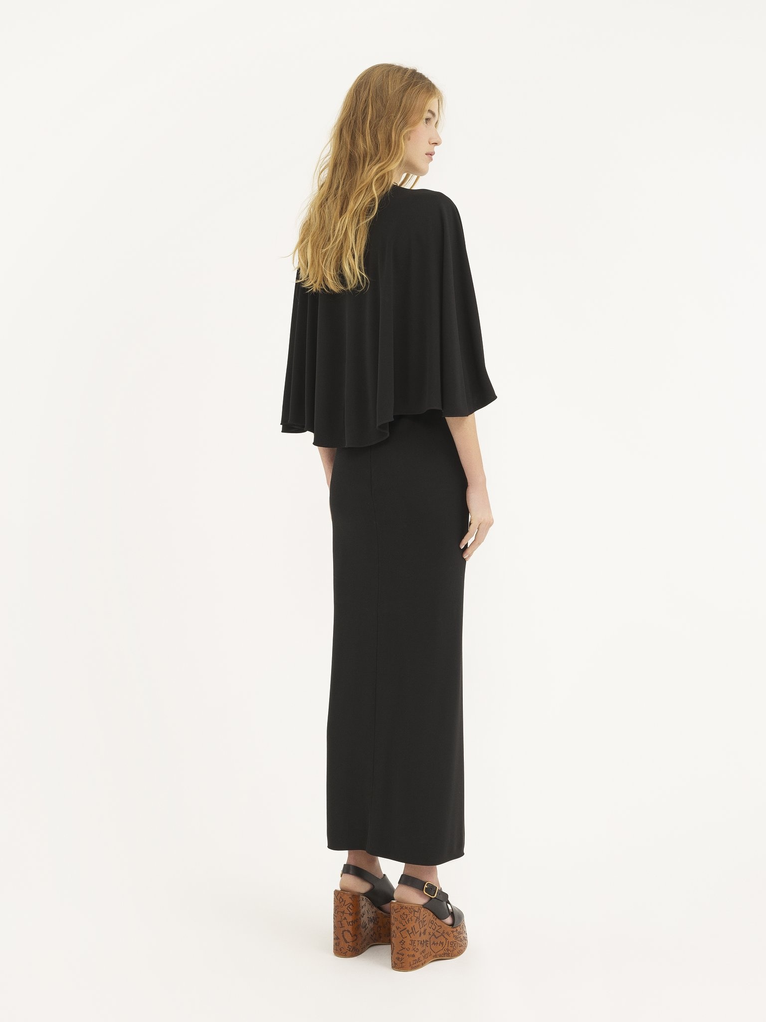 LONG CAPE DRESS IN CRÊPE JERSEY - 5