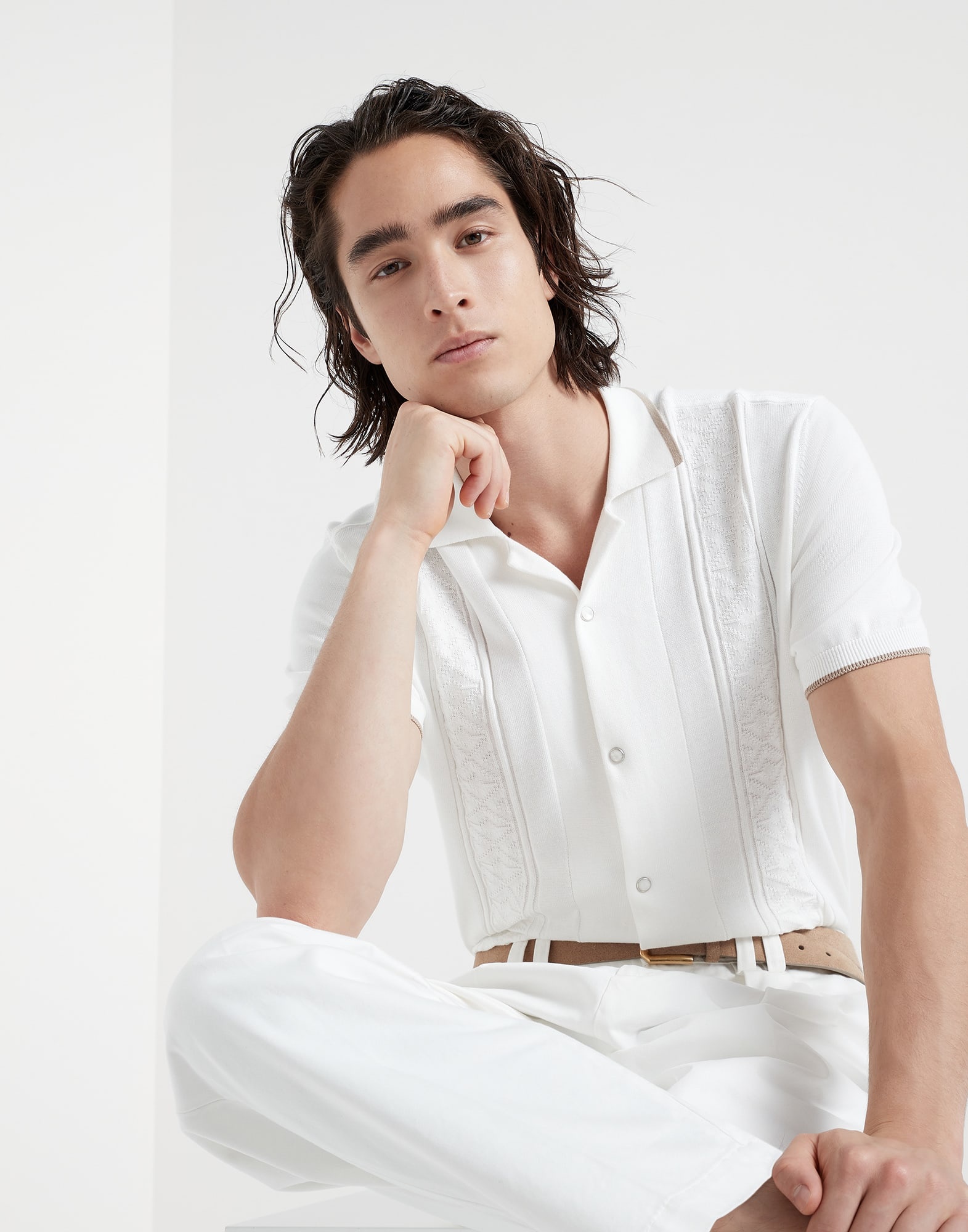 Cotton jacquard rib short sleeve knit shirt - 4