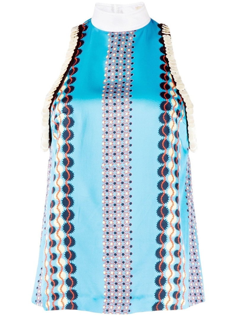 sleeveless satin printed top 1