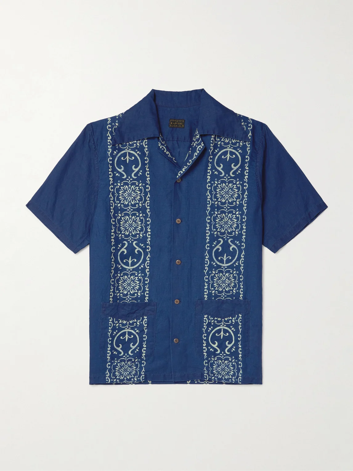 Camp-Collar Printed Linen Shirt - 1
