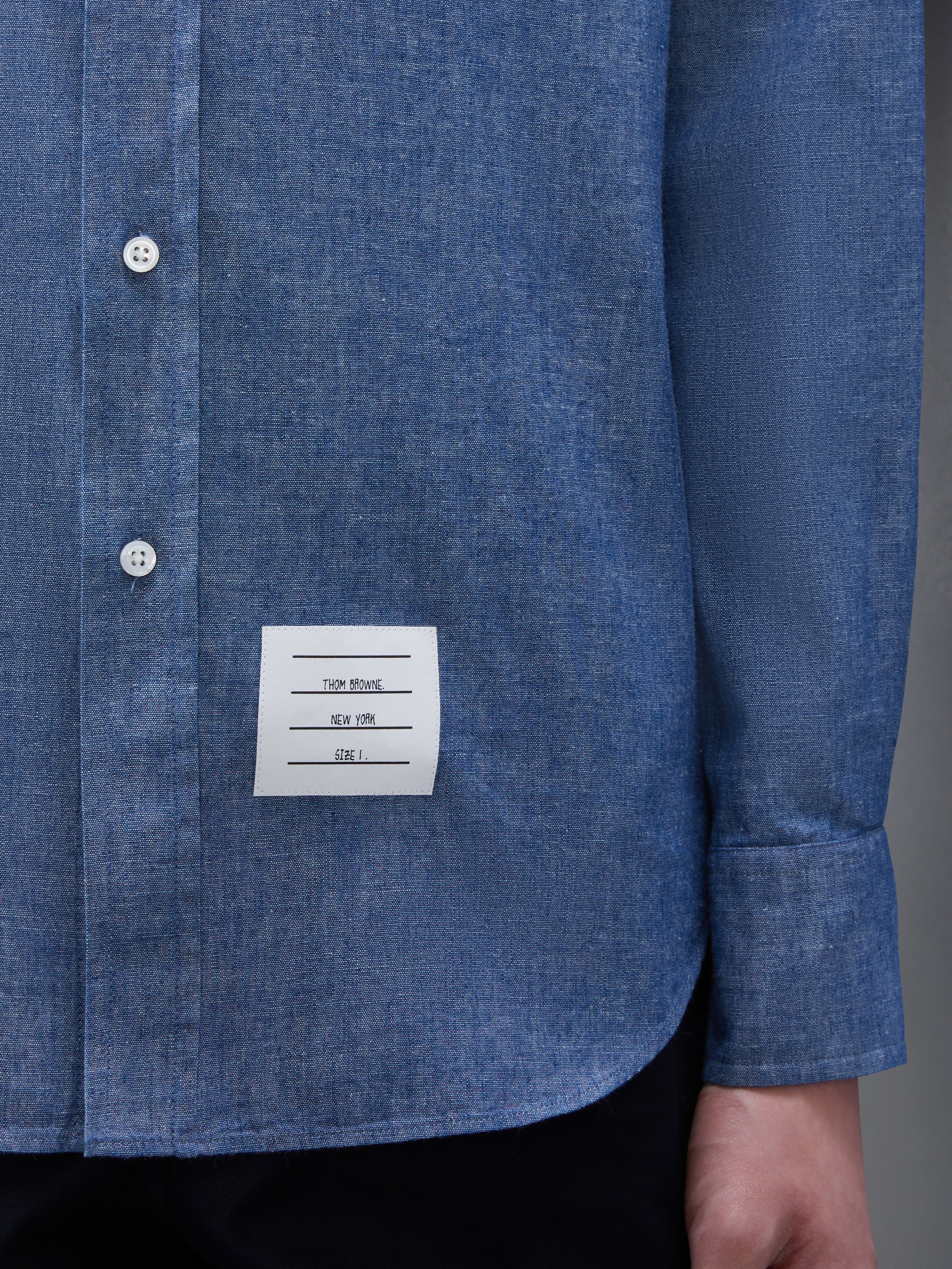 Blue Chambray Printed 4-bar Nametag Straight Fit Shirt - 6