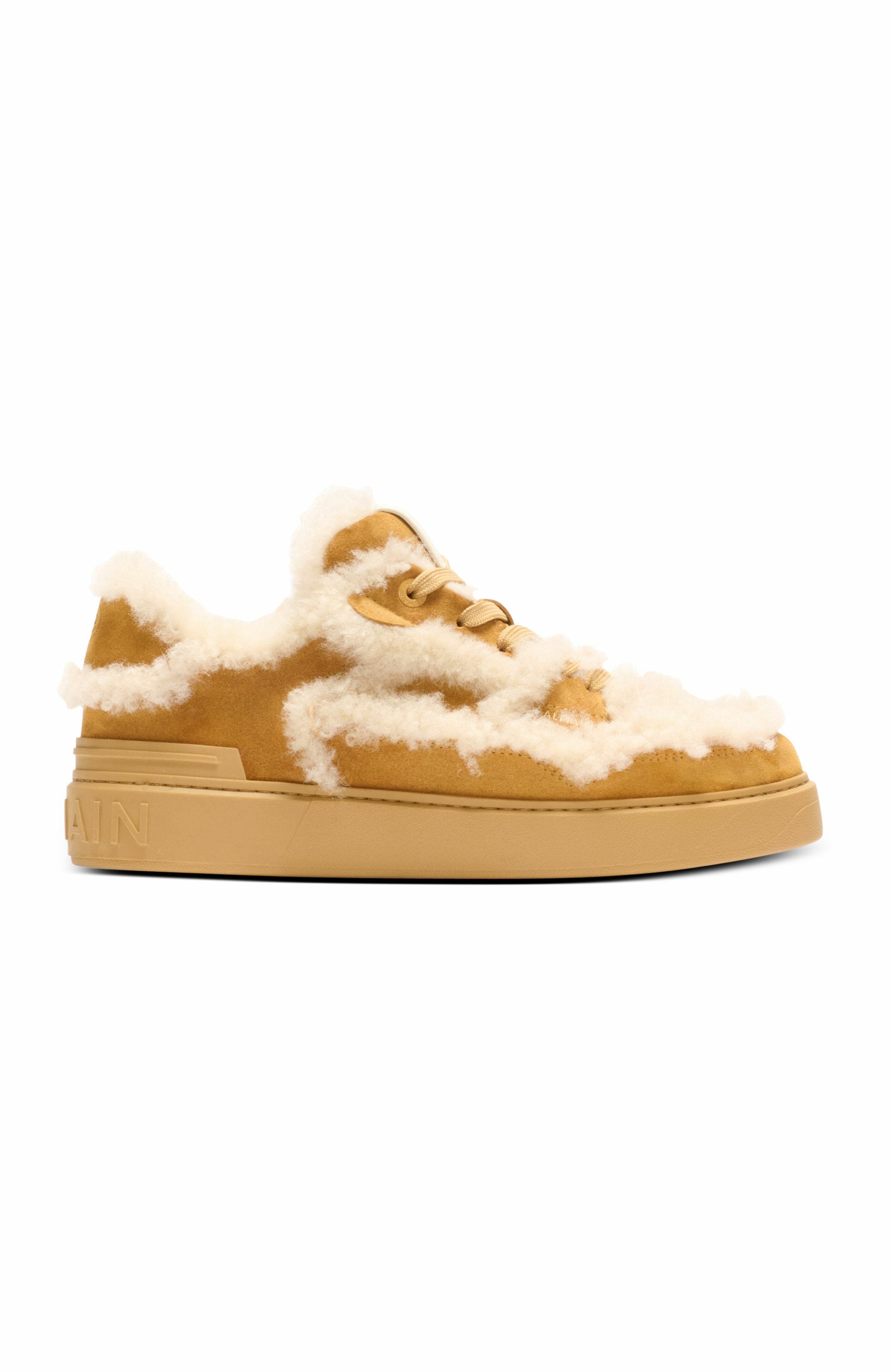 Balmain B-Court Flip Shearling Trainers in Brown at Nordstrom - 4