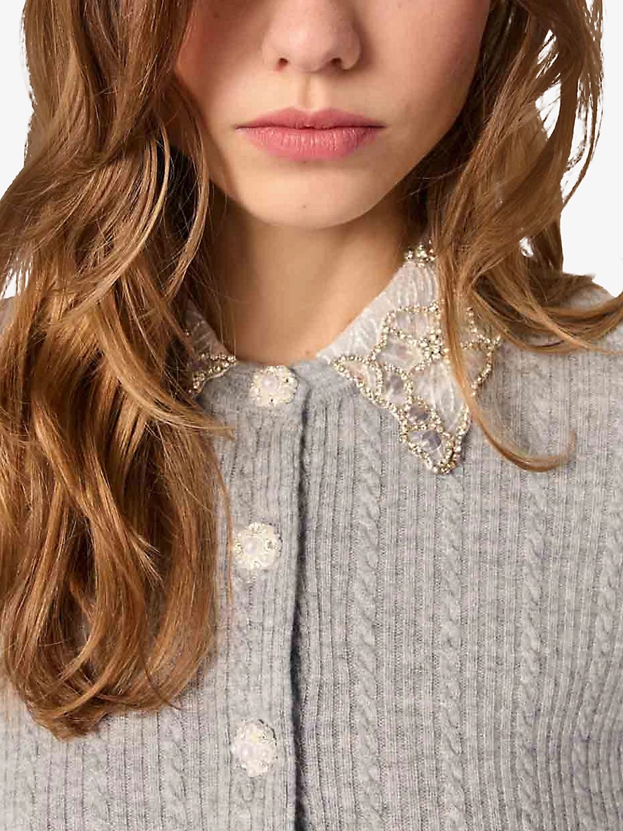 Embellished-collar wool and cashmere cardigan - 5
