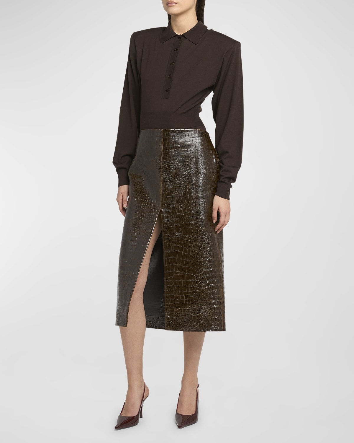 Altermat Croc-Embossed Midi Skirt - 3