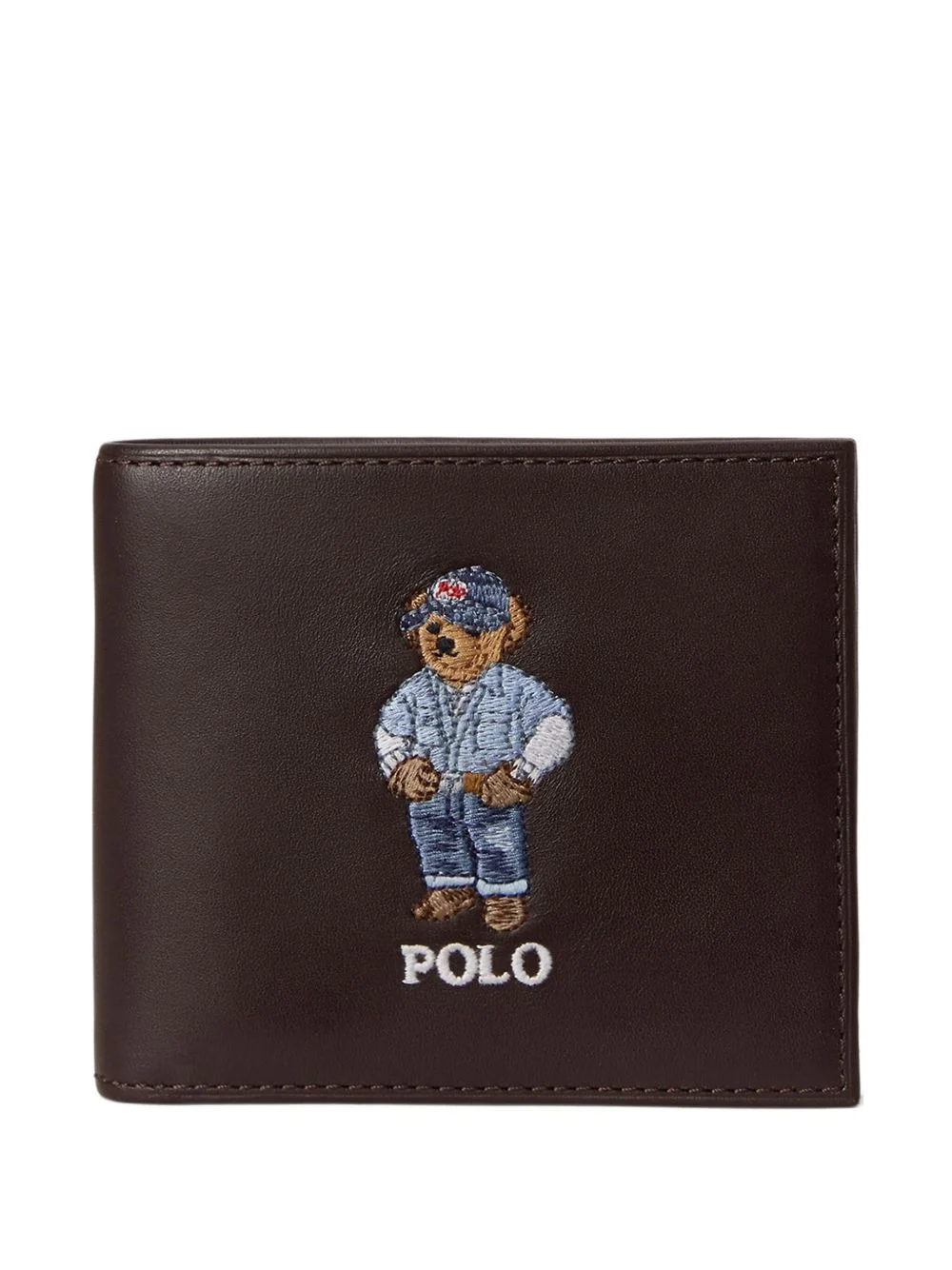embroidered-bear leather billfold wallet - 1