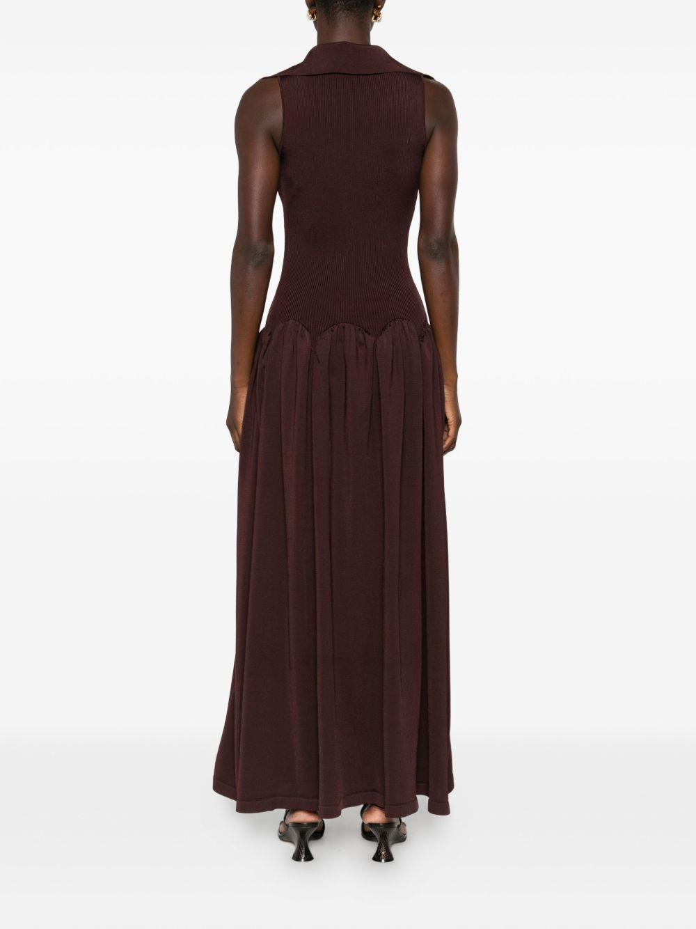 SELF-PORTRAIT RIBBED KNIT MIDI DRESS BROWN - 4