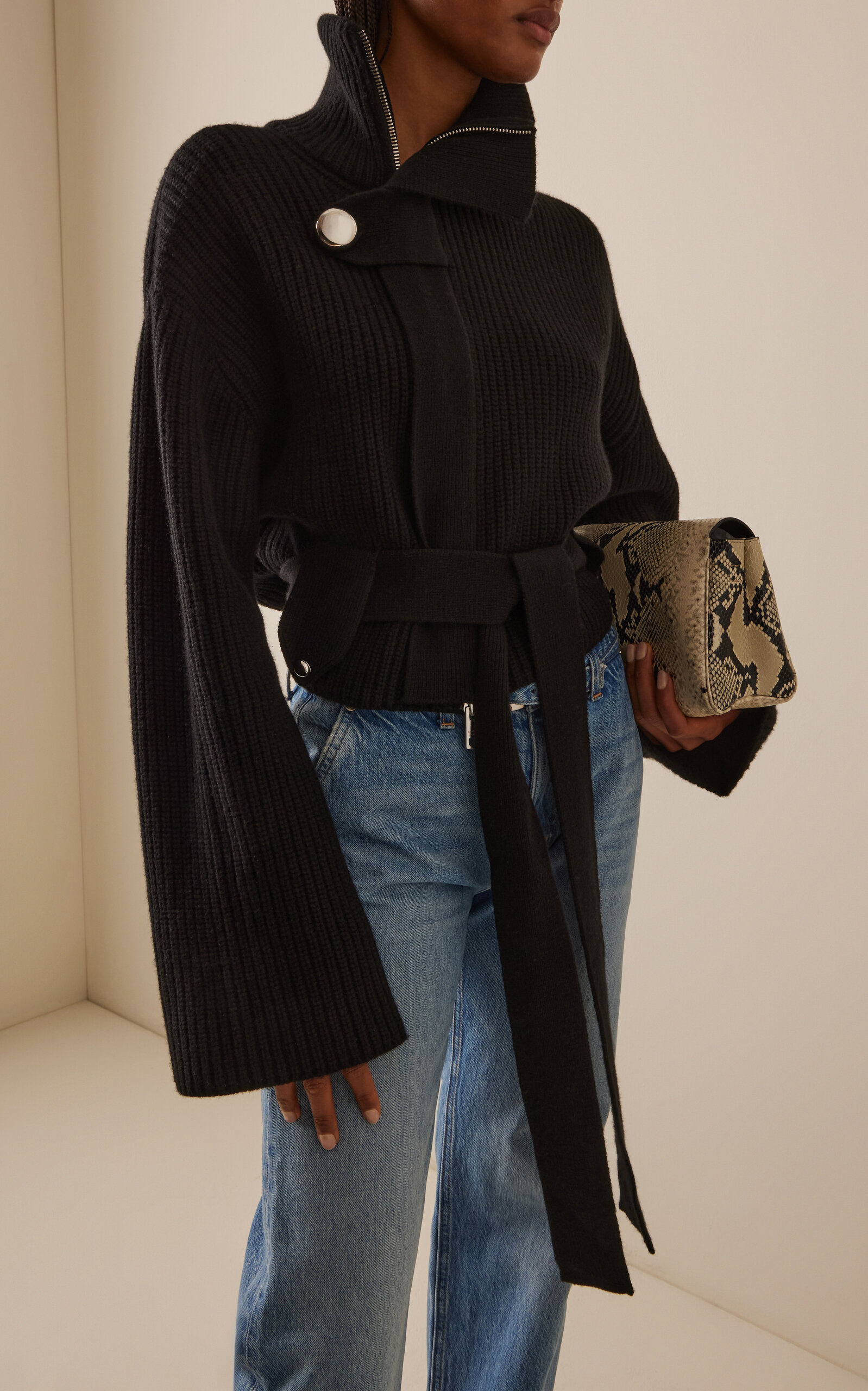 The Neal Belted Cashmere Sweater black - 2