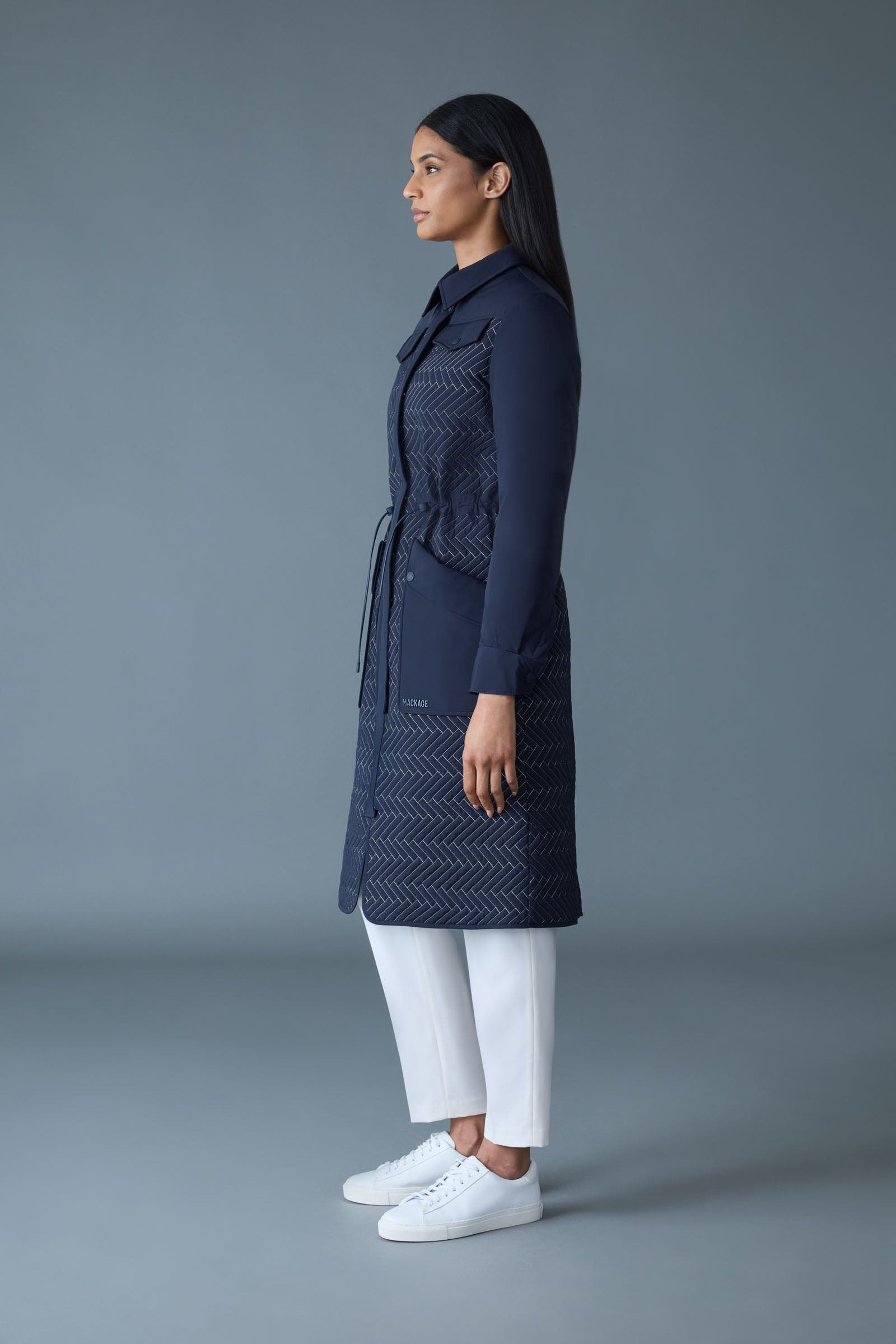 NAOLIN Long Down Coat with Chevron Quilt - 3