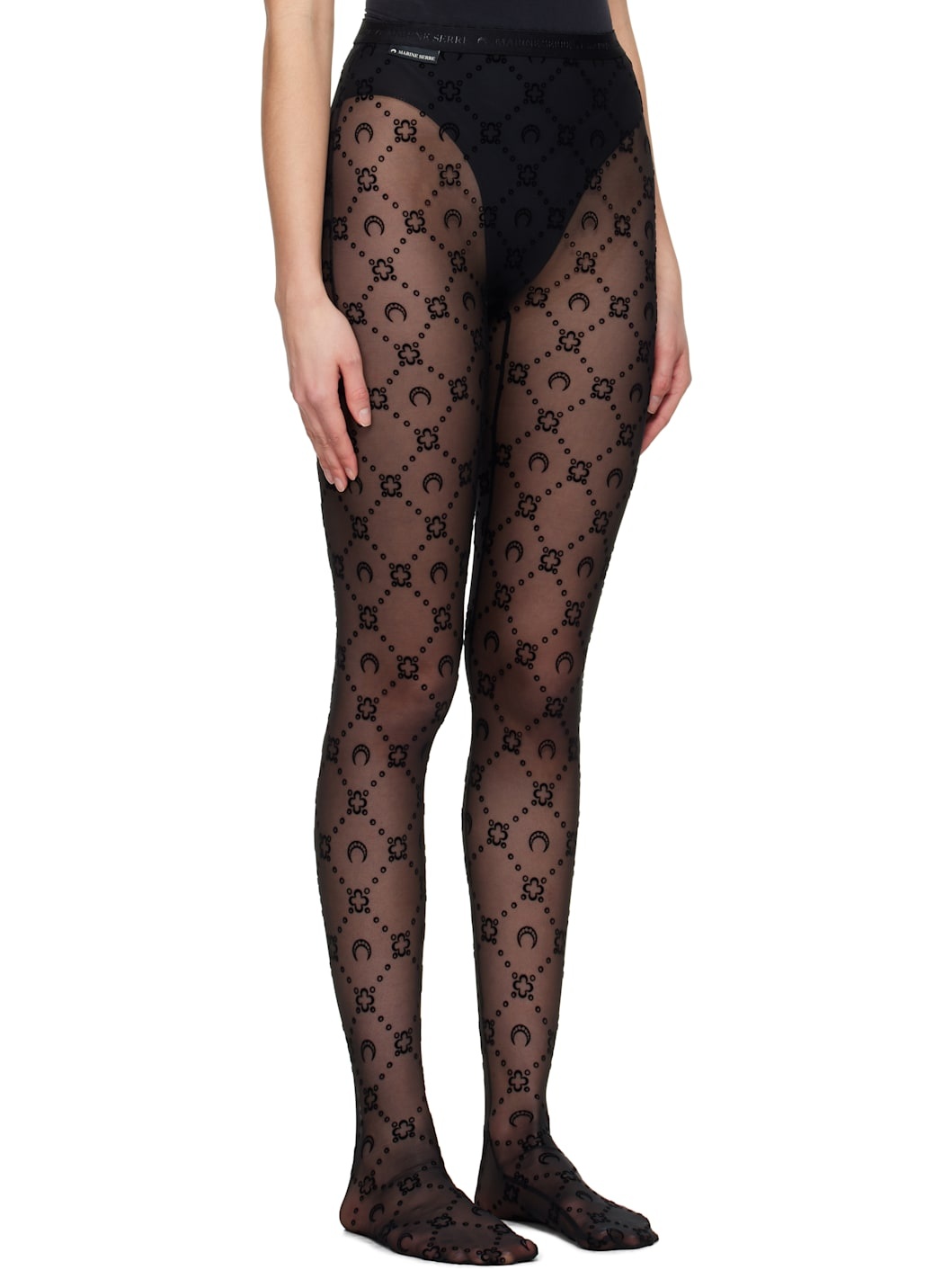 Black Moonogram Mesh Flock Tights - 2