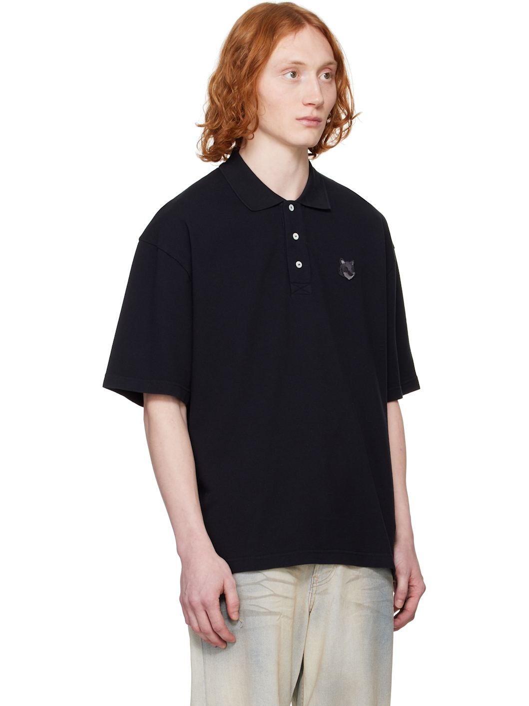Black Bold Fox Head Patch Oversize Polo - 2