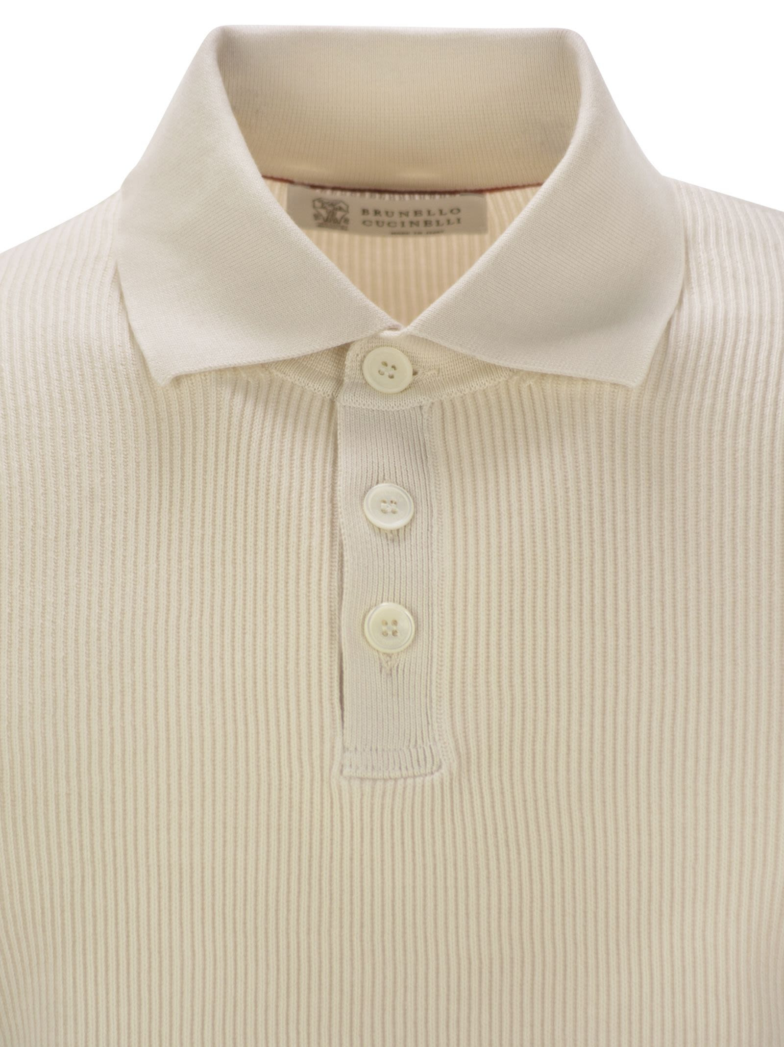 Brunello Cucinelli Men Ribbed Cotton Polo-Style Jersey - 4