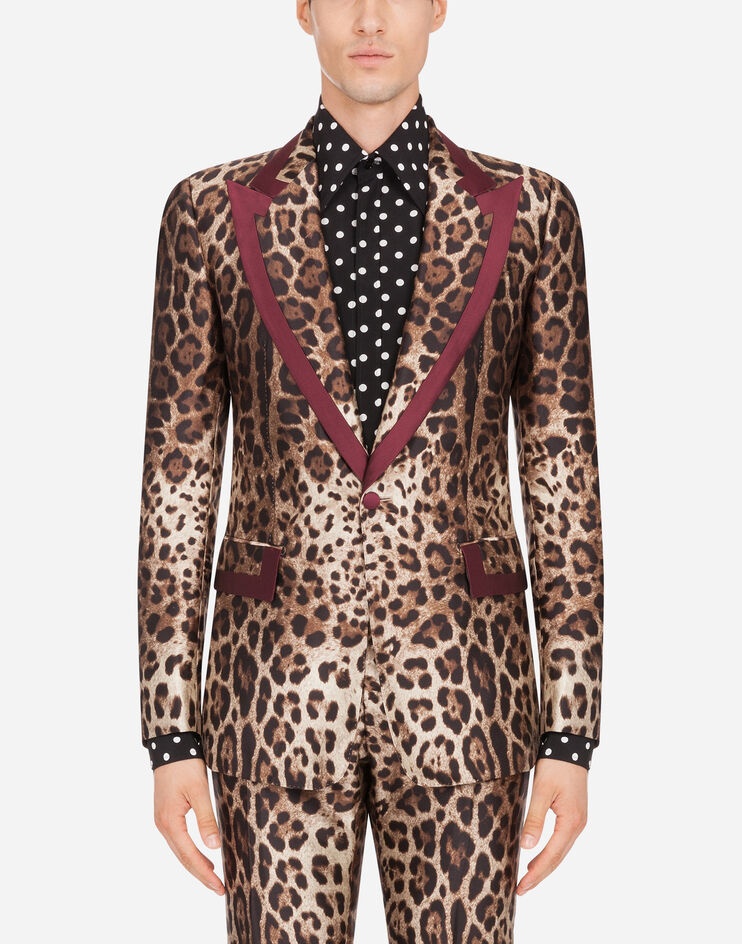 Silk mikado casino jacket with leopard print - 1