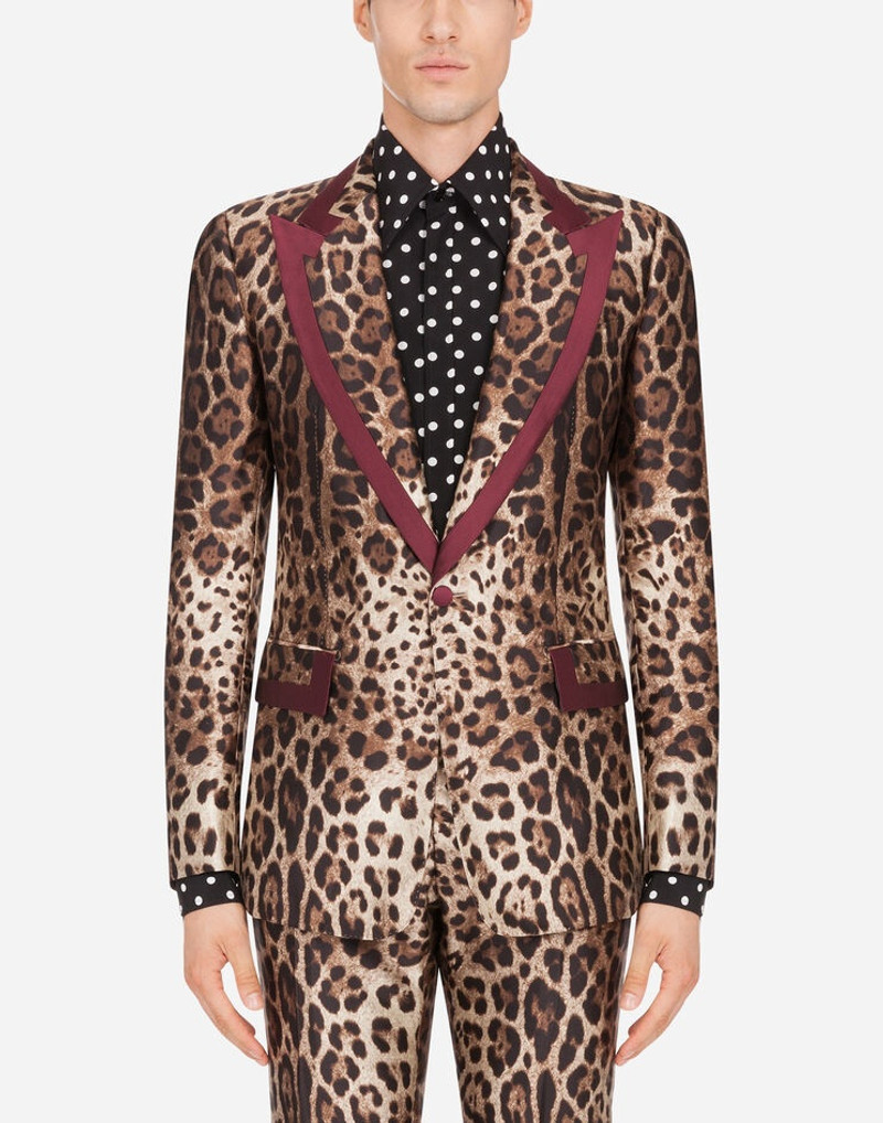 Silk mikado casino jacket with leopard print 2