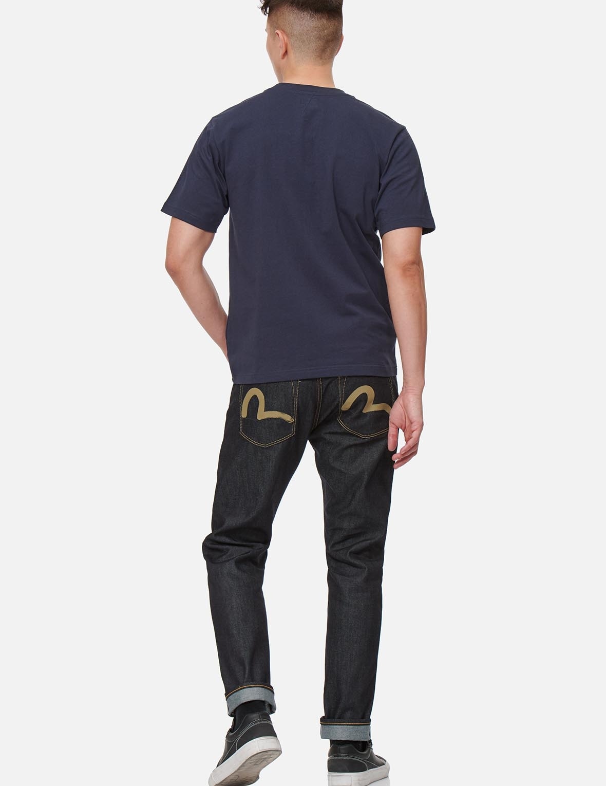 WASH-EFFECT SEAGULL PRINT CARROT FIT RAW DENIM JEANS #2017 - 3