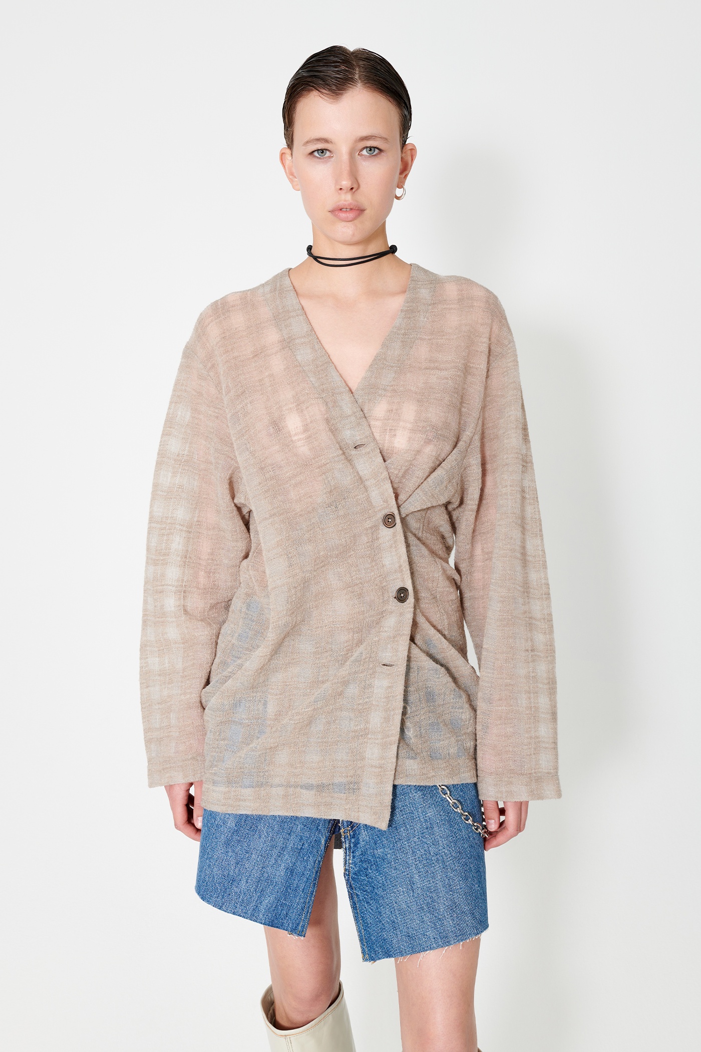 Midline Cardigan Grey Disintegration Check - 1