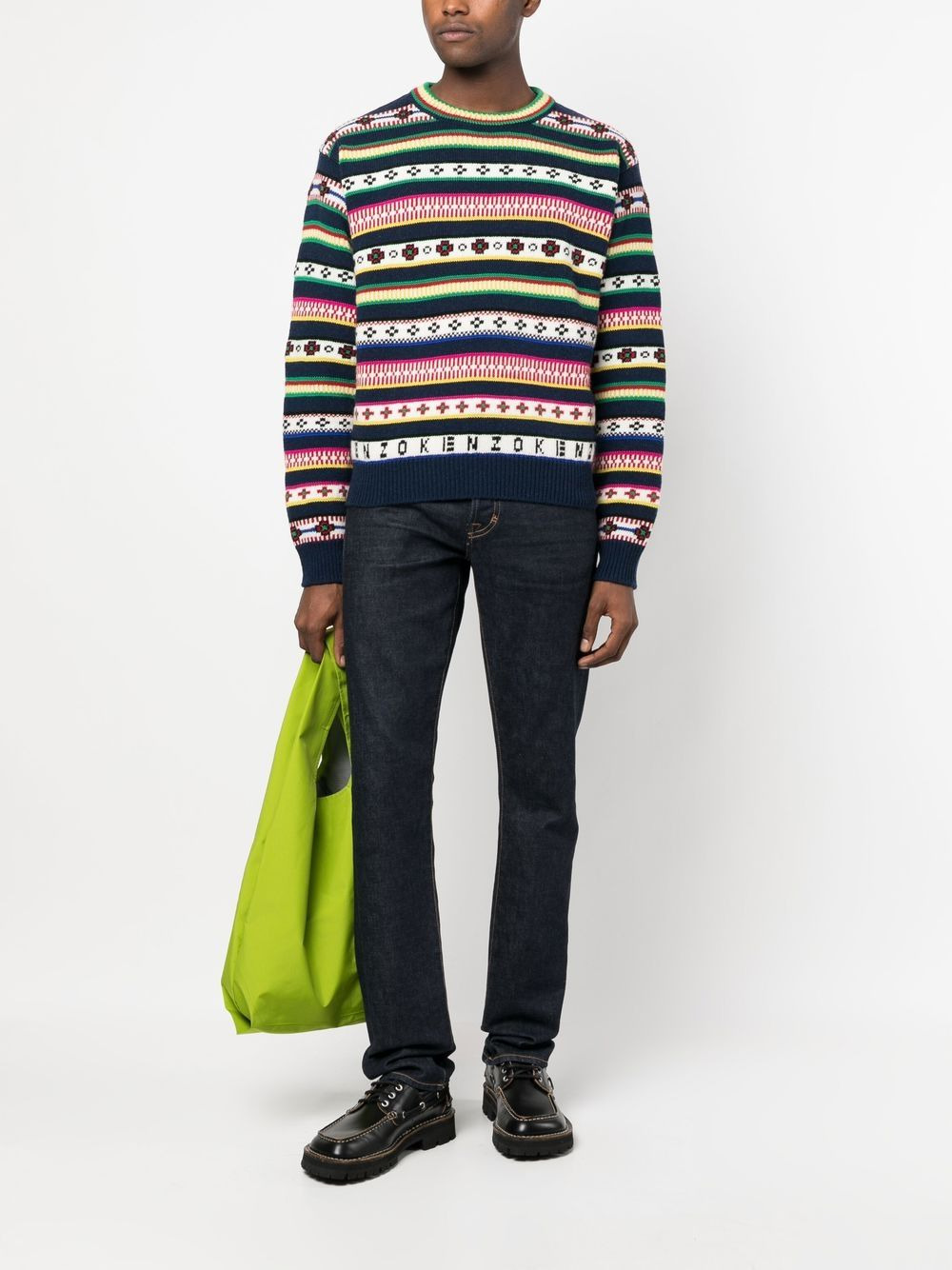 striped wool-cotton blend jumper - 2