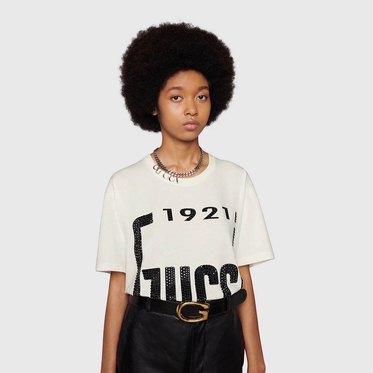 Crystal '1921 Gucci' cotton T-shirt - 5