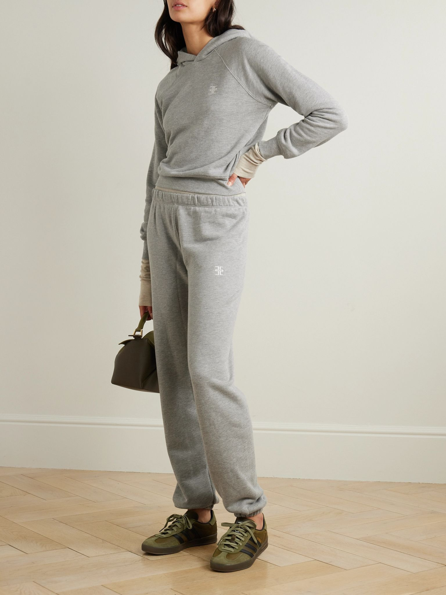 Embroidered cotton-blend hoodie Gray - 2
