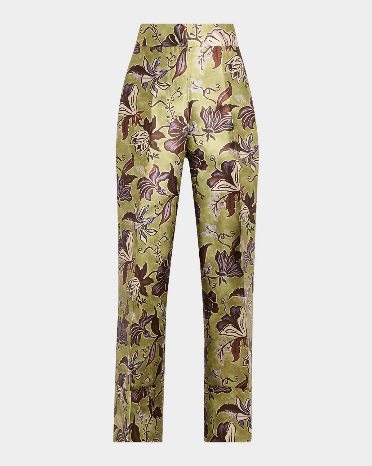 Citron Floral Satin Cropped Pants - 1