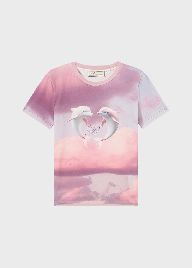 STRETCH COTTON T-SHIRT WITH DOLPHIN PRINT AND EMBROIDERY 1