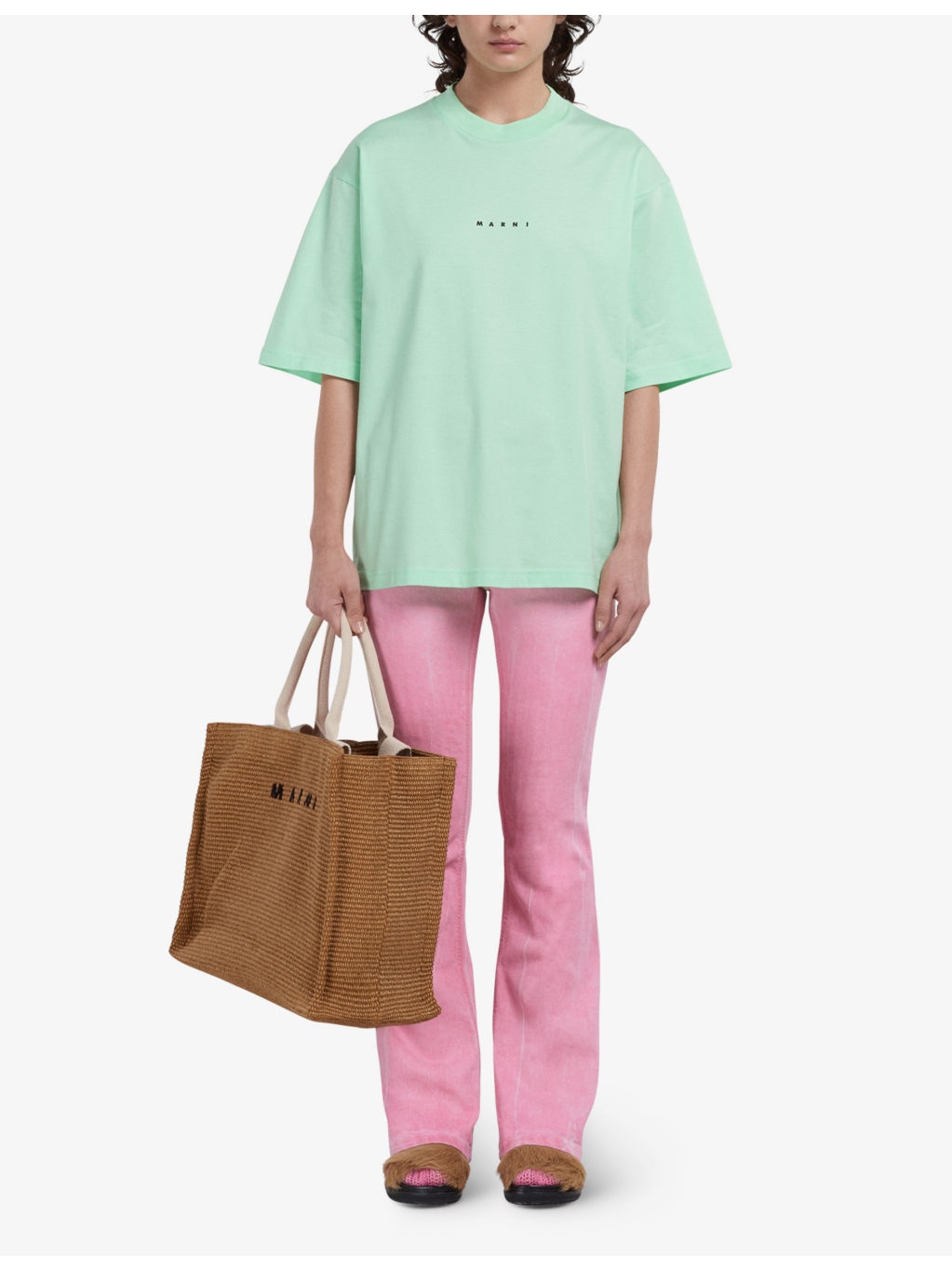 Embroidered-logo woven-raffia tote bag - 2