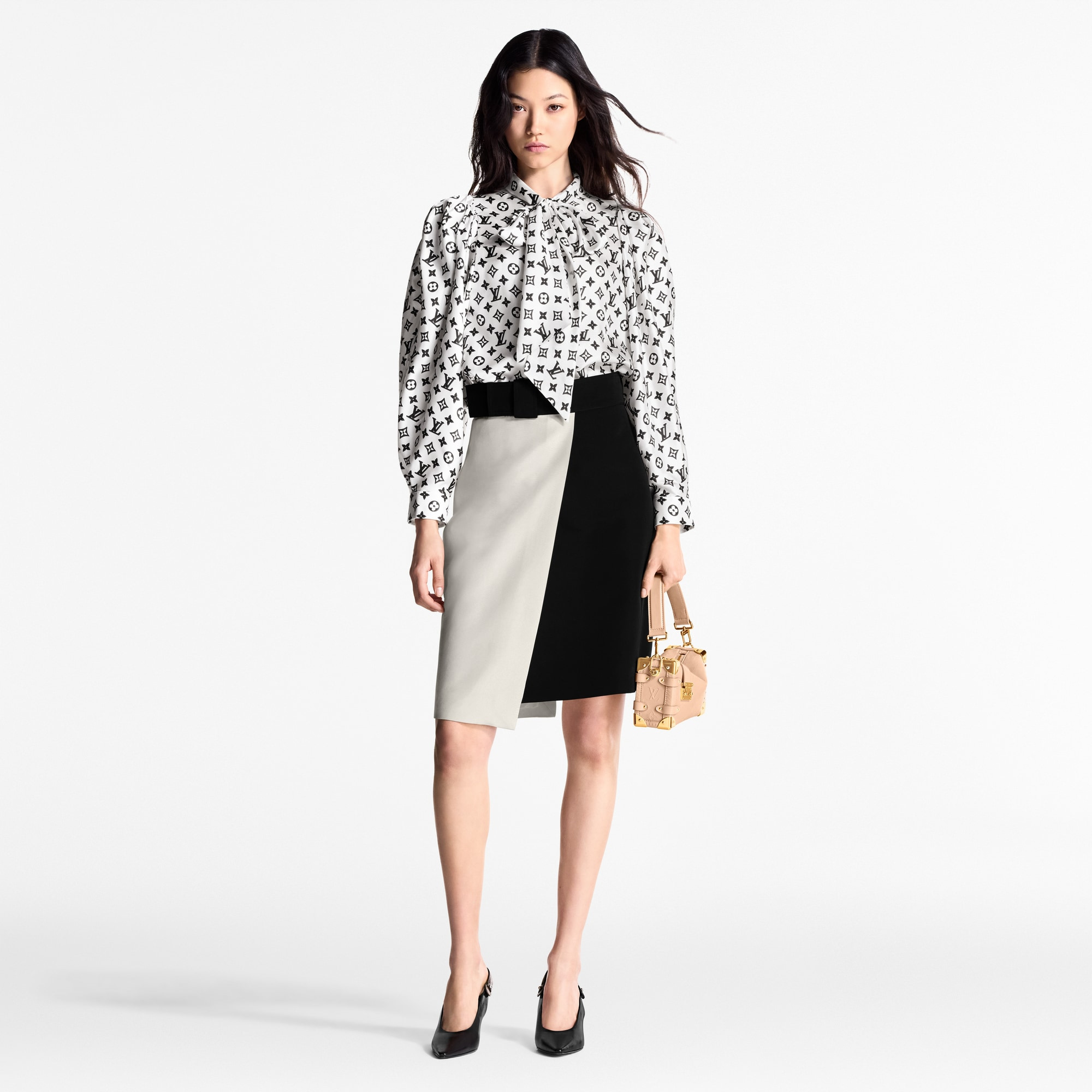 Asymmetrical Color-Blocked Skirt - 3